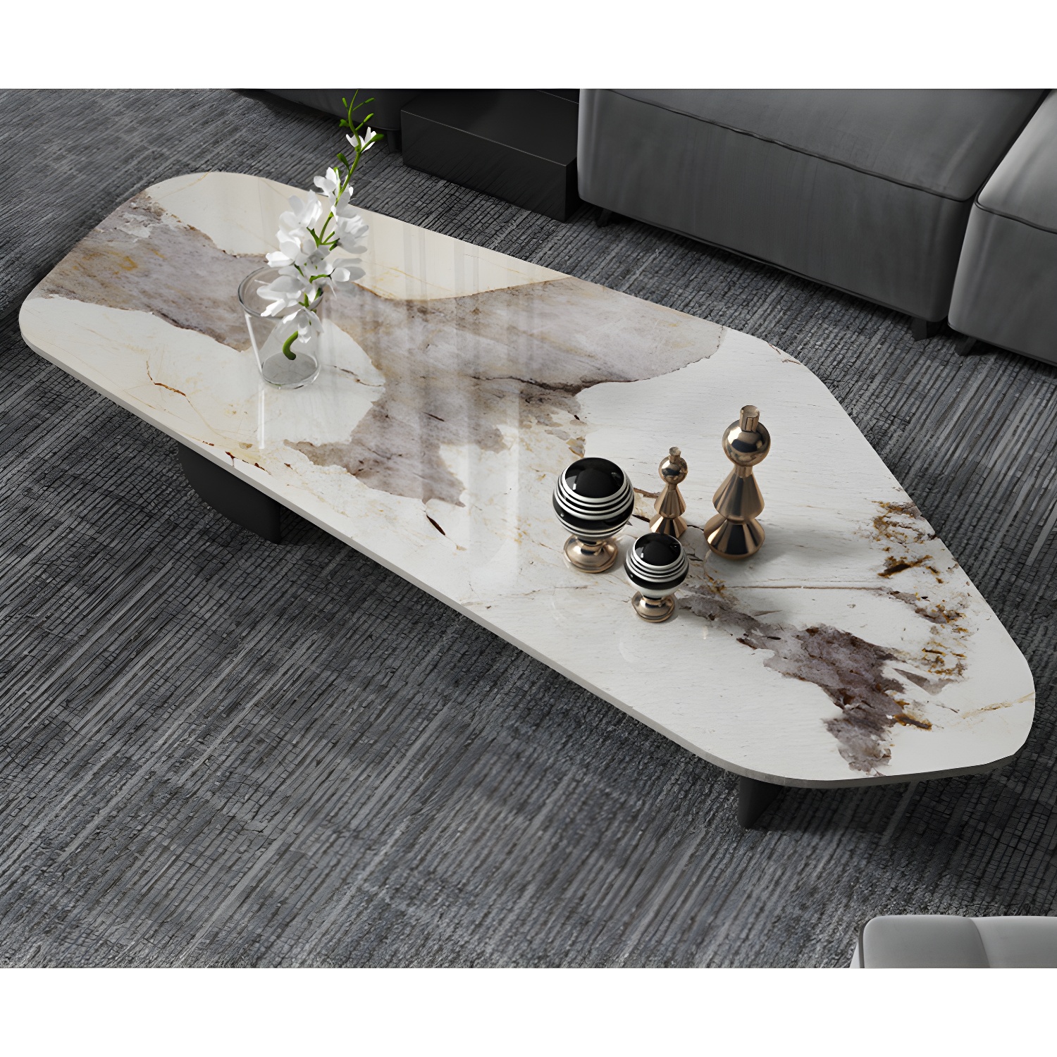 Pedestal Design Marble Metal Steel Black Pedestal Free Shape Coffee Table - image 3