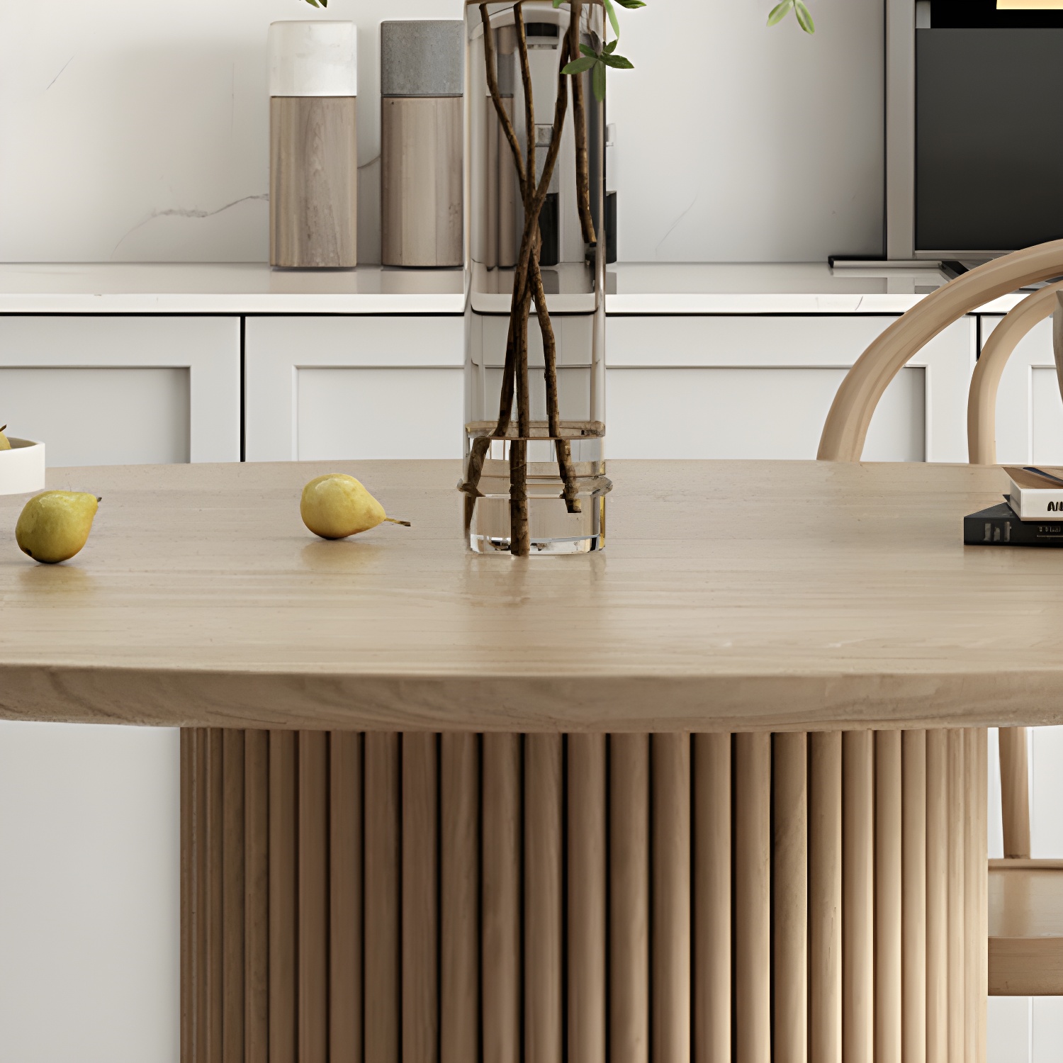 Modern Round Dining Table Pine Solid Wood Pedestal Dining Table in Natural - image 9