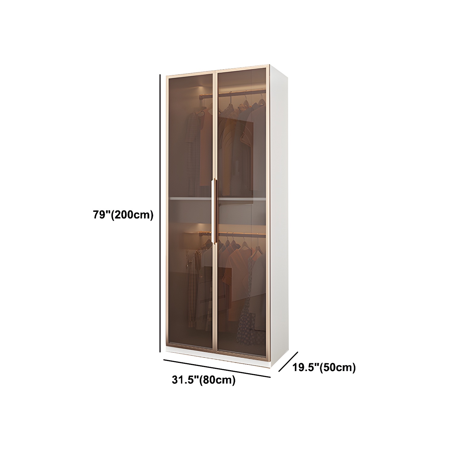 White Manufactured Wood Cabinet with Glass Door Modern Hinged Door Wardrobe for Home - image 8