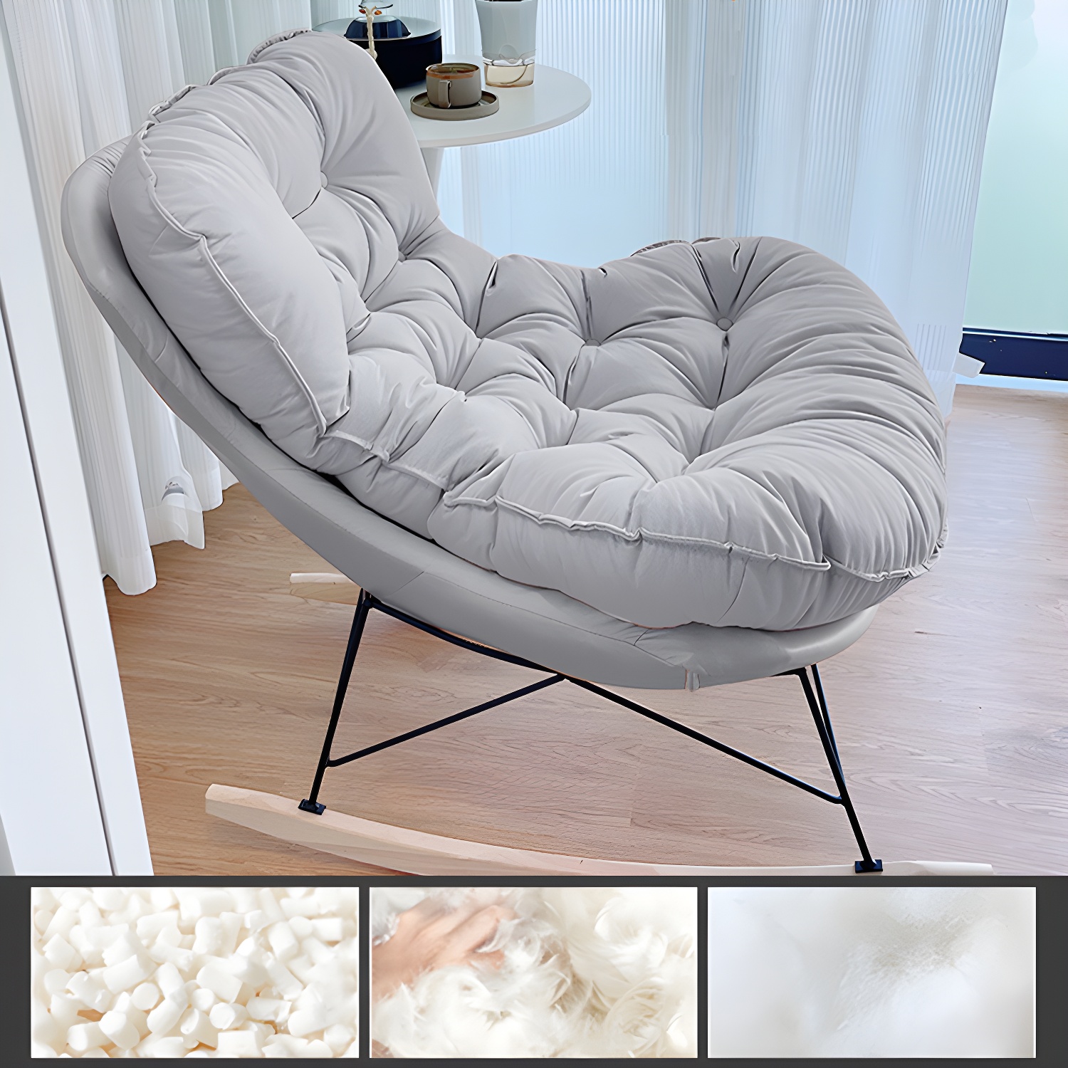 Modern Tufted Upholstered Rocking Chair with Natural Wood Legs - image 3