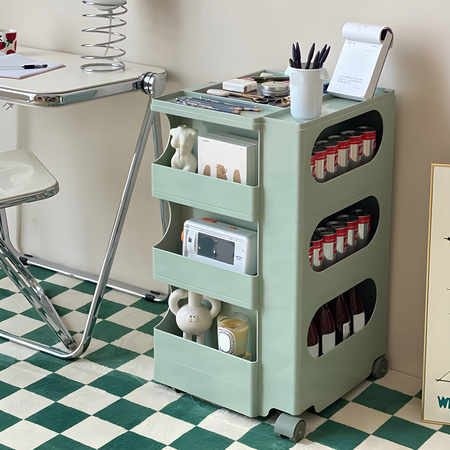 Modern Plastic Night Table Open Storage Night Stand with Wheels - image 11