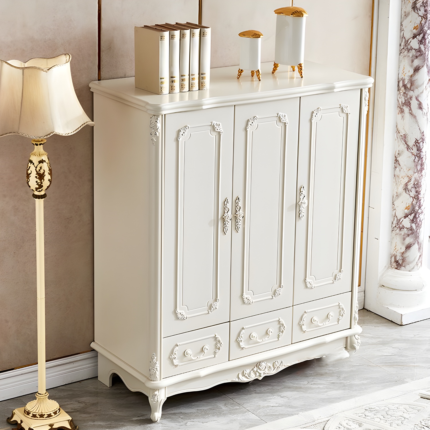 French Country white Wood Wardrobe Armoire with Soft-Close Drawers & Adjustable Shelves - image 3