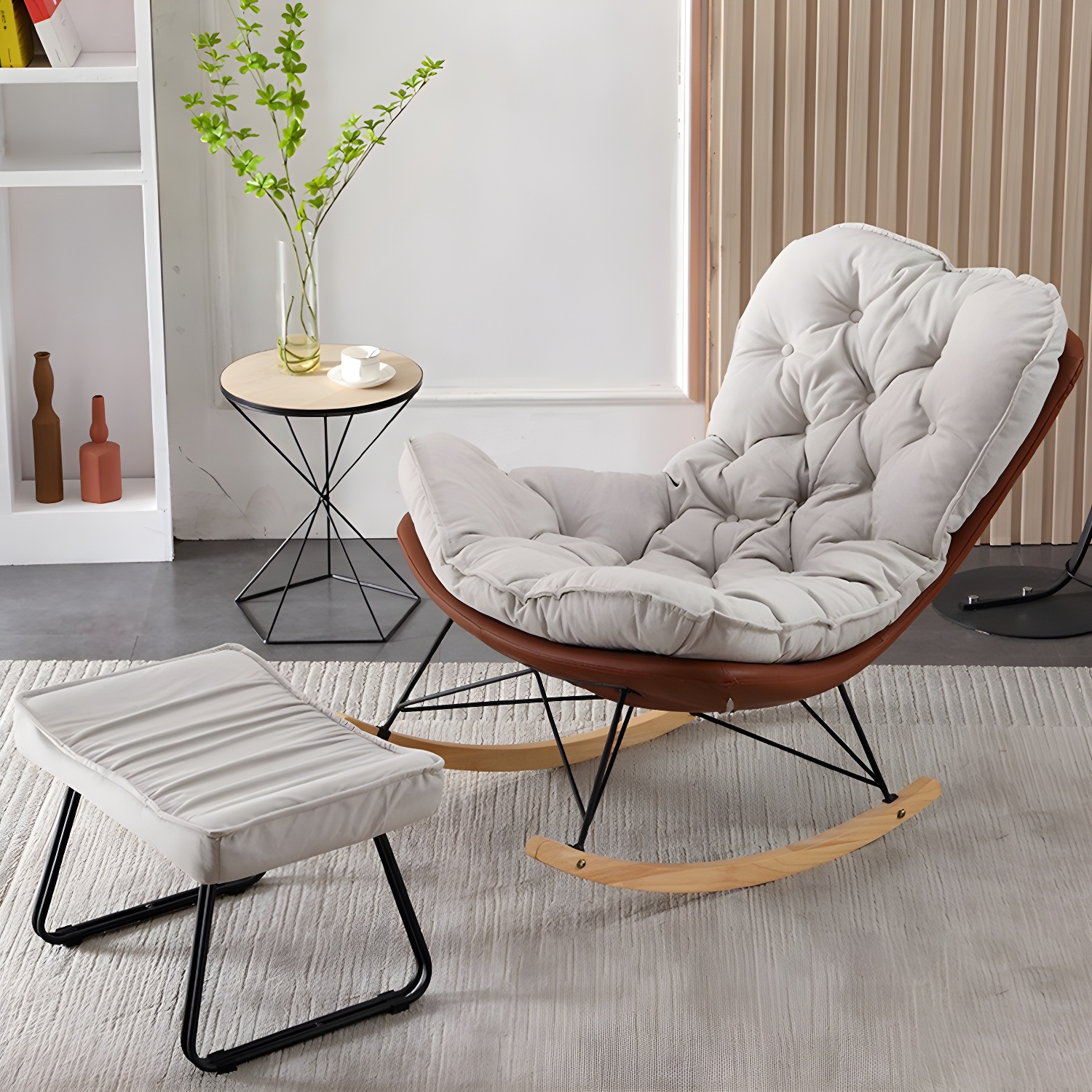 Contemporary Rocking Chair Upholstered Tufted Cushions with Light Legs Glider - image 8