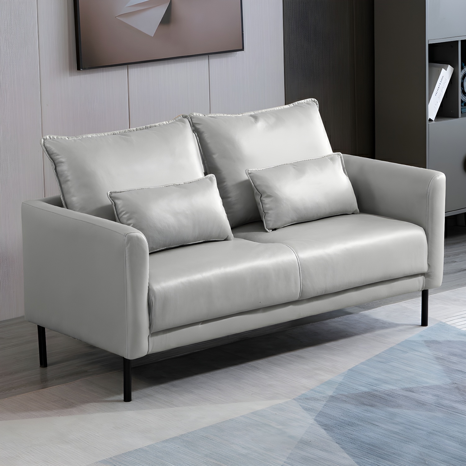 Scandinavian Faux Leather Seats 2 Loveseat with Tuxedo Arm and Stain Resistant Feature - image 7