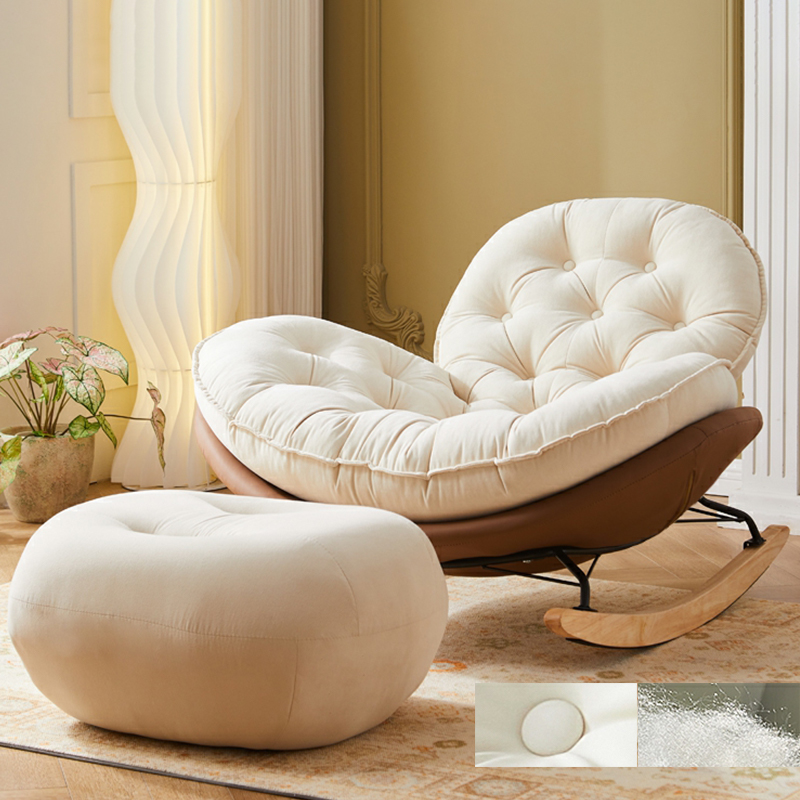 Minimalist Metal Upholstered Indoor Rocking Chair with Ottoman and Spindle Back , Recessed Arm and Natural Wood Finish - image 10