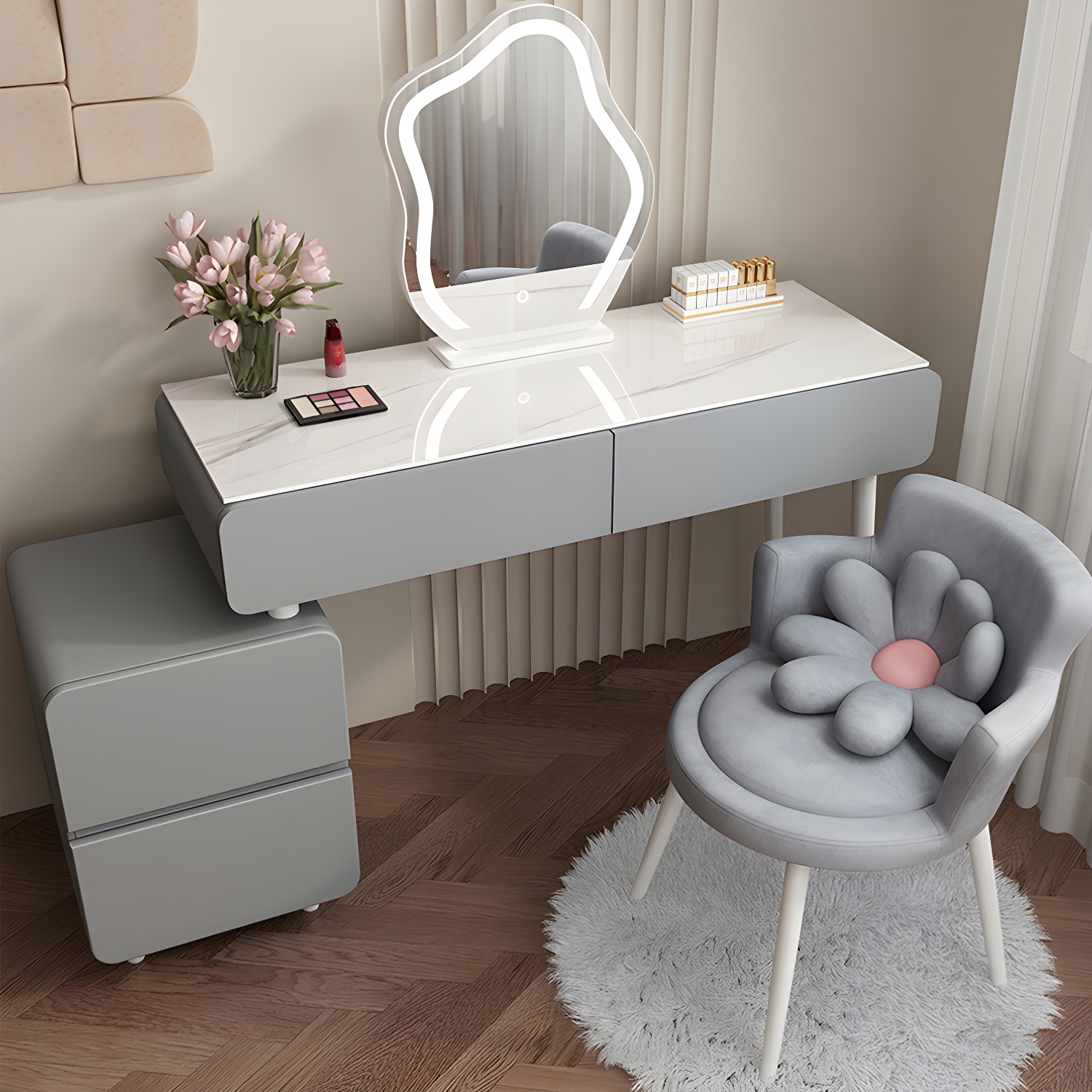 Modern Slate and Wooden Vanity Dressing Table Set with 4 Drawers - image 5