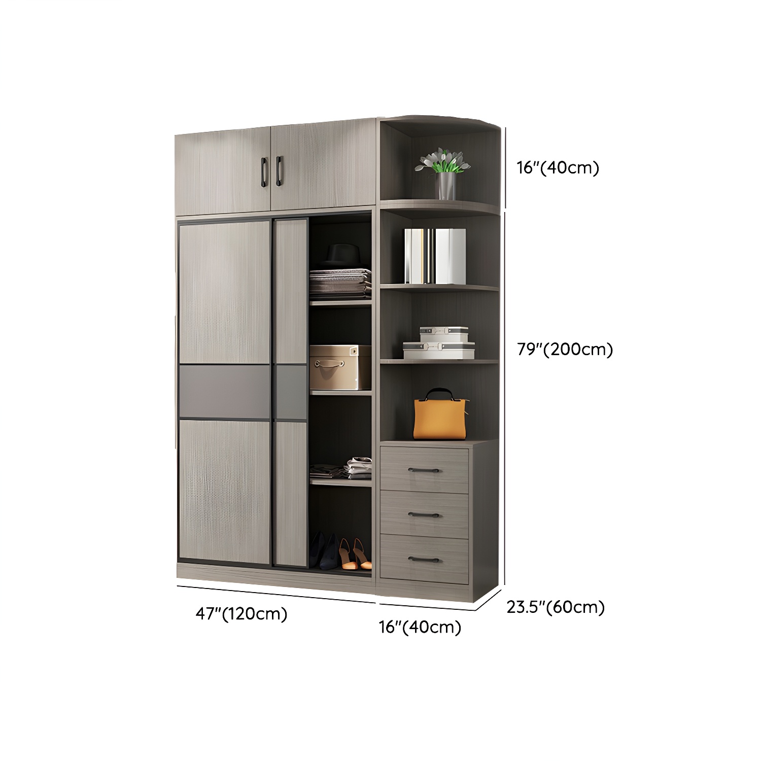 Contemporary Plate Storage Wood Wardrobe with Clothing Rod and Shelves in Light Grey - image 20