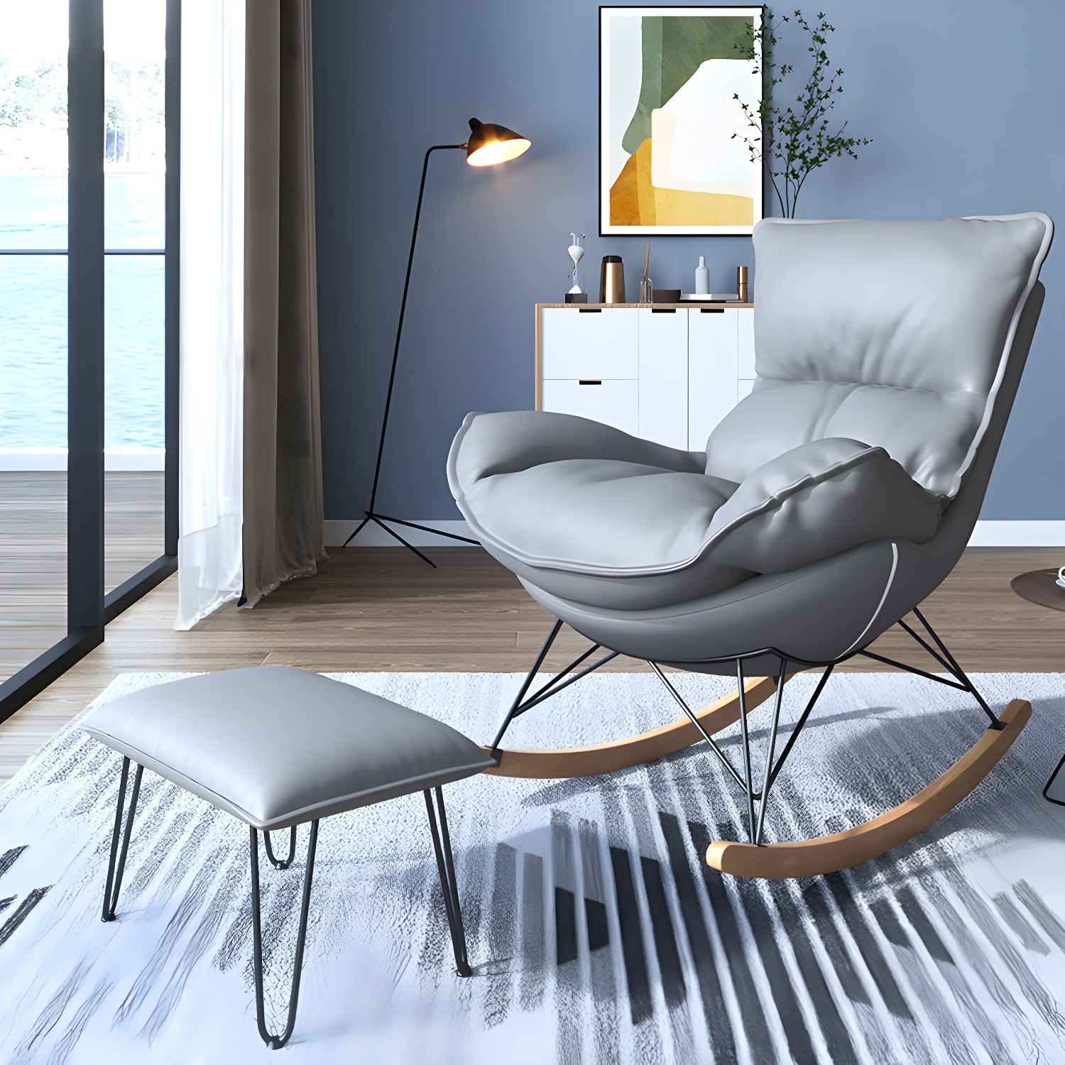 Contemporary Rocking Chair Solid Wood Rocker Chair with with Seat Cushion - image 4