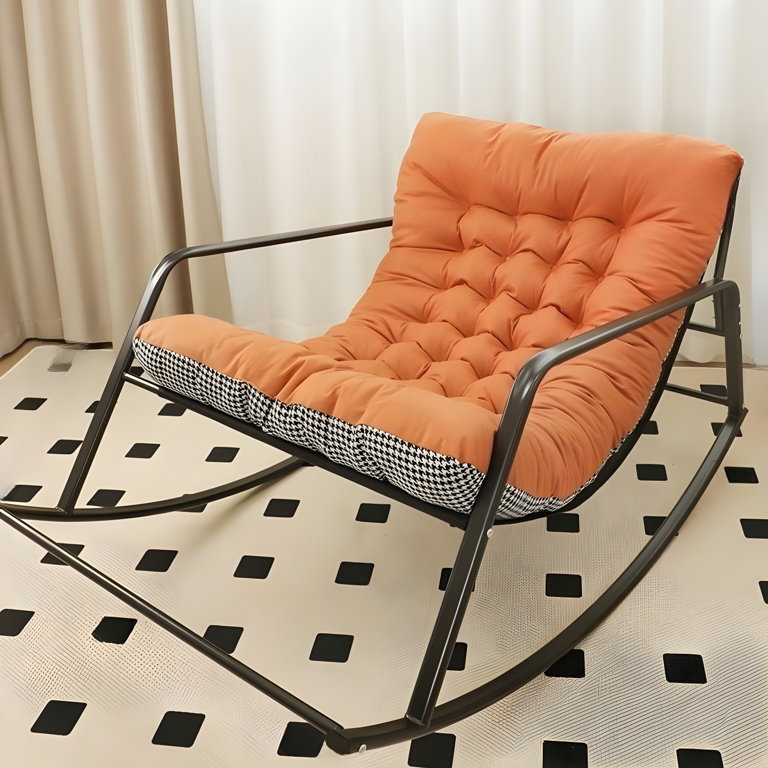 Modern Indoor Rocking Chair with Track Arms, Spindle Back and Metal Legs - image 7