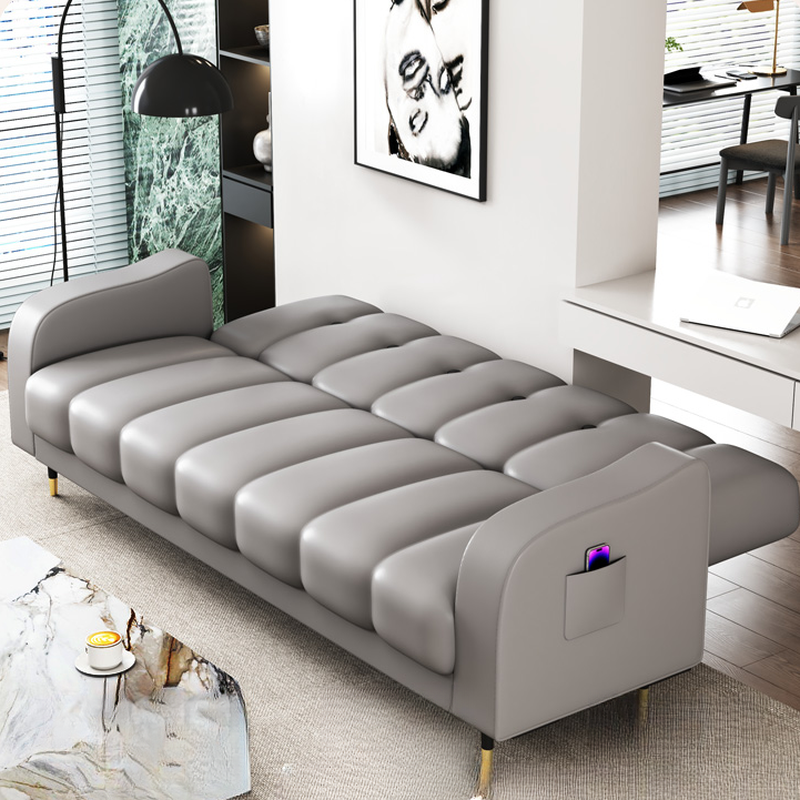 Contemporary Modern Solid Color Scratch-durable Convertible Sofa in Pu Leather with Midnight Black/Gray/White Upholstery, Seats 3/2-seater, with Receptacle Storage - image 12
