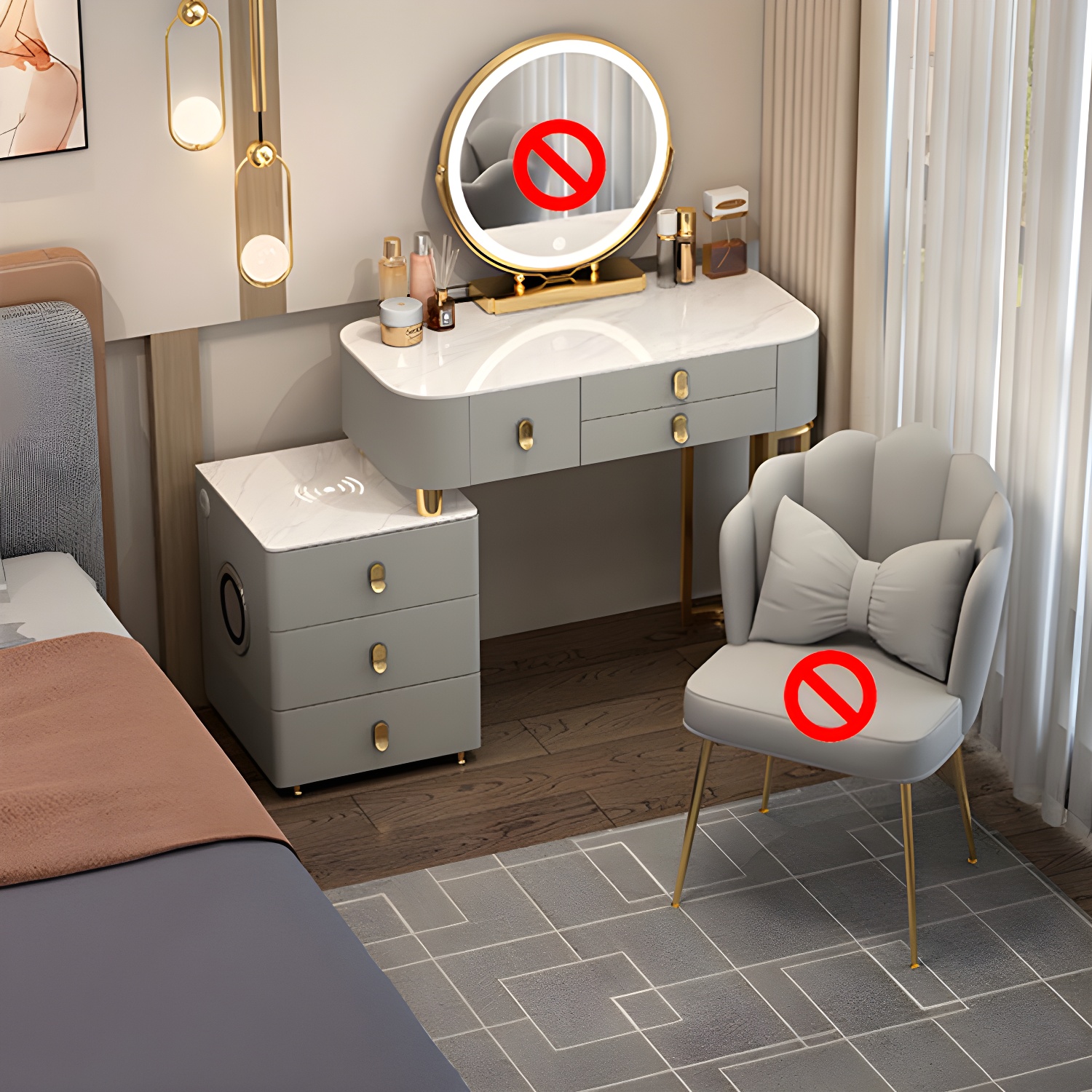 Lighted Mirror Vanity Dressing Table Set with Storage Drawers