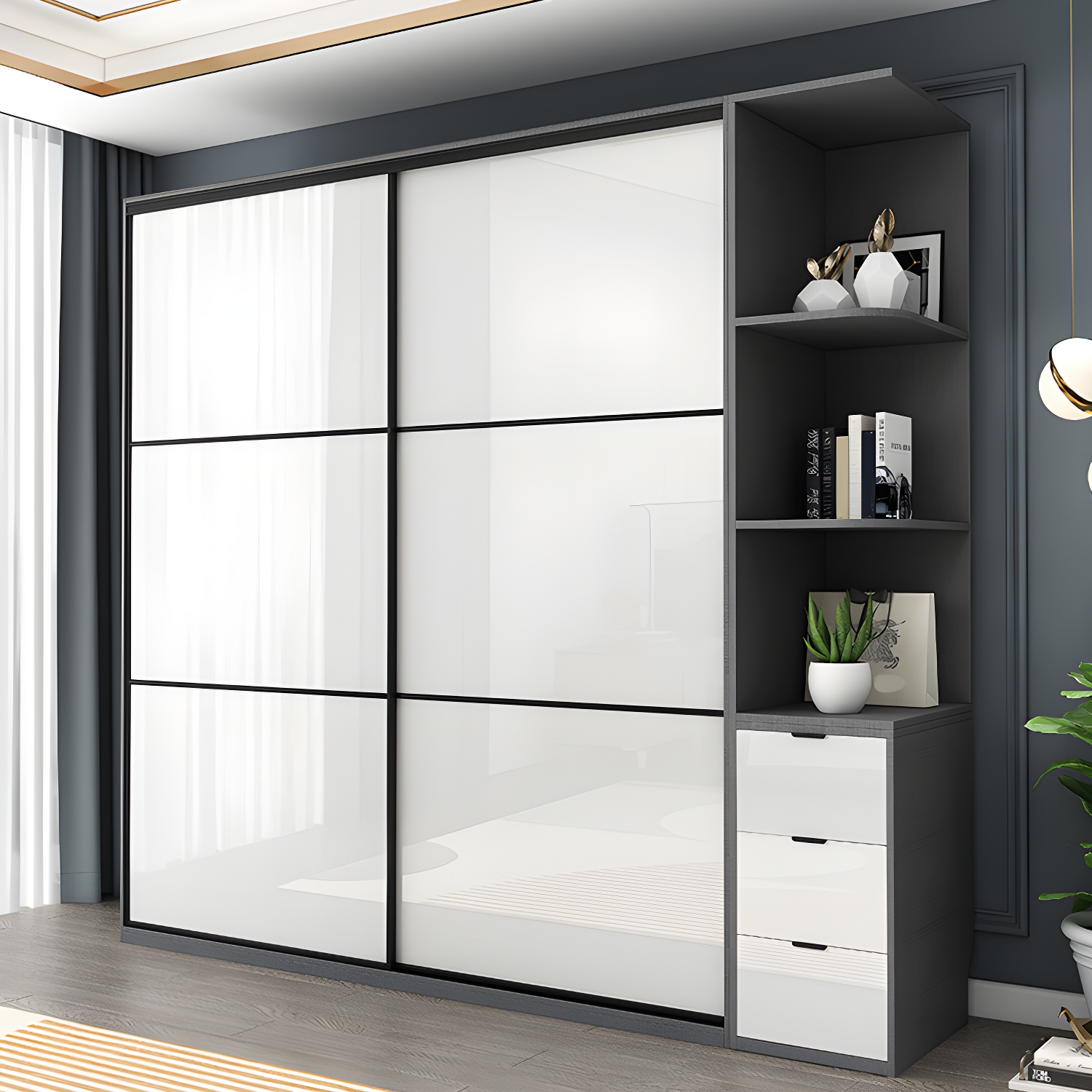Sliding Engineered Wood Wardrobe Closet Modern Wardrobe Armoire - image 12