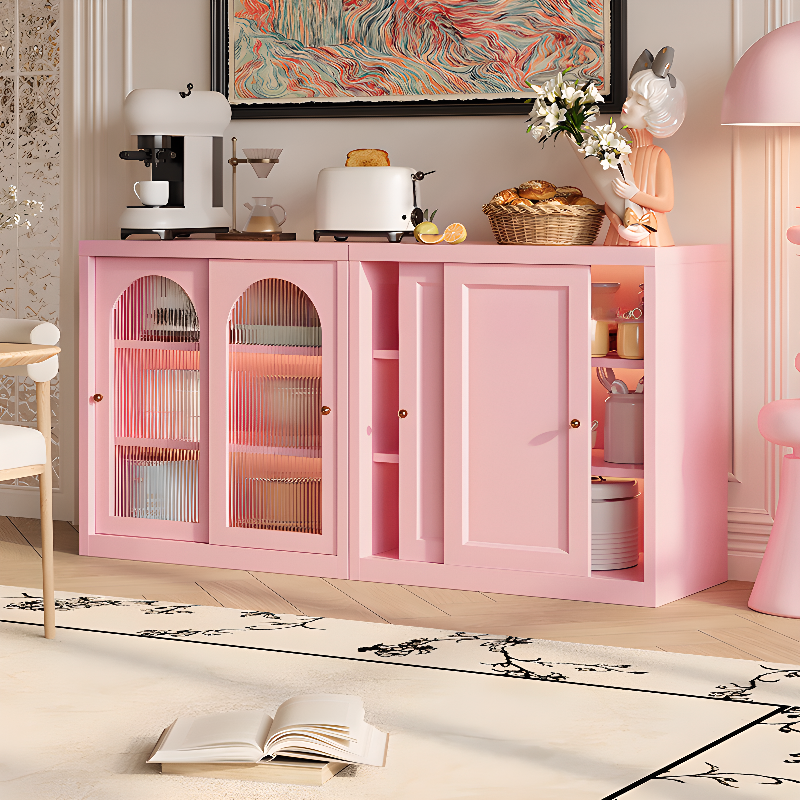 Simple Narrow Iron Countertop Sideboard with Cupboard, Glass Doors, and Changeable Shelf - image 9