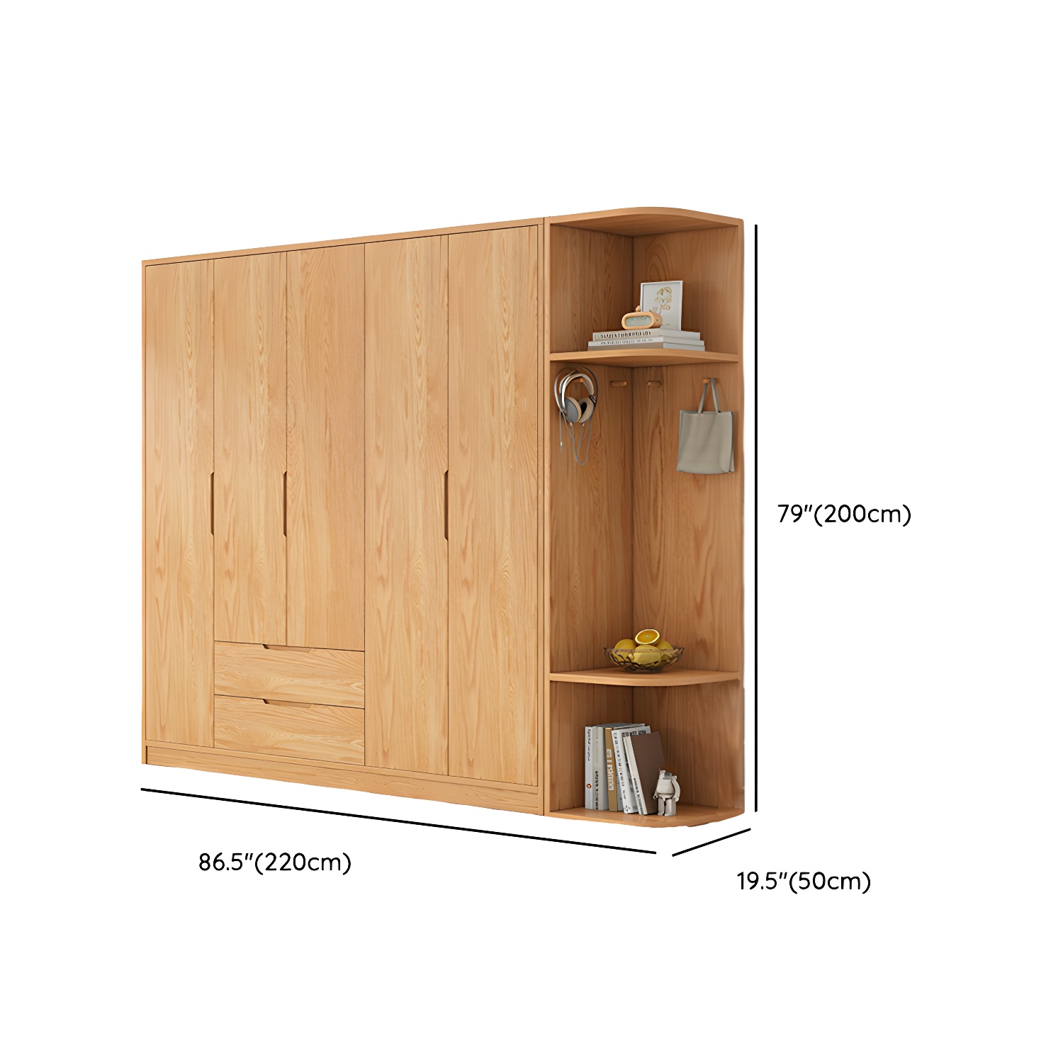 Modern Natural Wood Wardrobe Armoire with Sliding Doors, Drawers, and Shelves - image 131