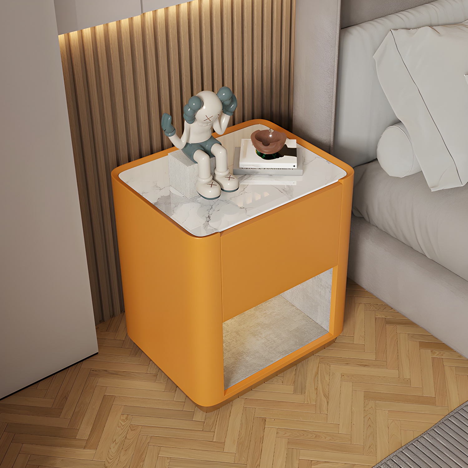 Modern Solid Wood and Slate Night Table Drawer Storage Bed Nightstand - image 16
