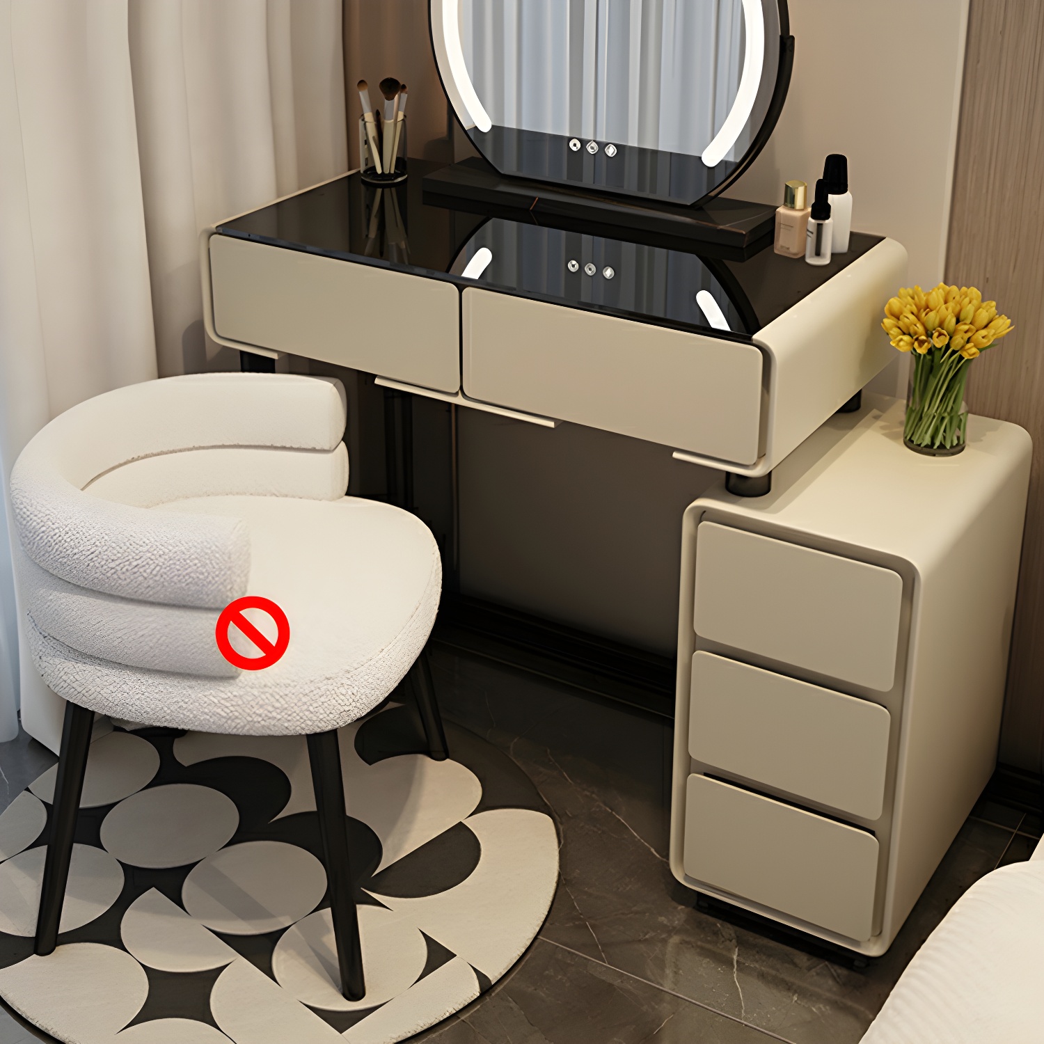 Solid Wood Stylish Makeup Vanity Set with Drawers in Modern Style