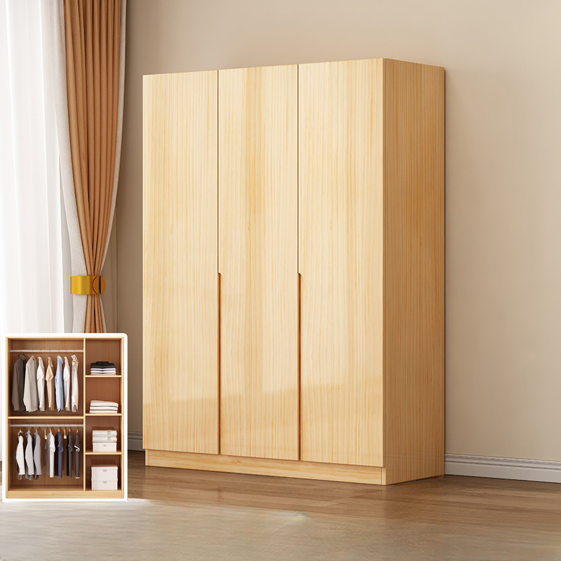 Contemporary Unfinished Natural Wood Cabinet Armoire with Interior Shelves and Hanging Rod