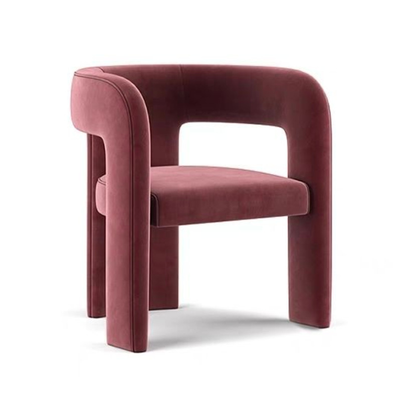 Soft-pile Fabric Upholstered Secure Outlined Arm Chair with Curved Back and Dark Blue/Light Green/Blush Legs in a Nordic Style