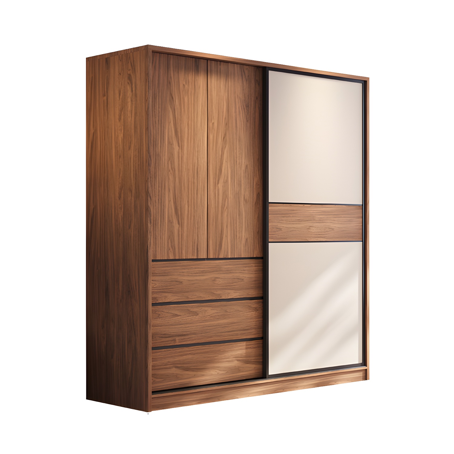 Modern Freestanding Wardrobe Brown Wood Wardrobe Armoire with Drawers - image 5