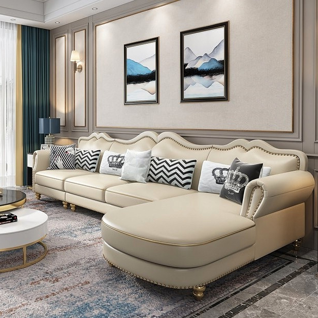 Glam Eco-Leather Flared Arm Sectional Sofa in Large Size with Nailhead Trim - image 10