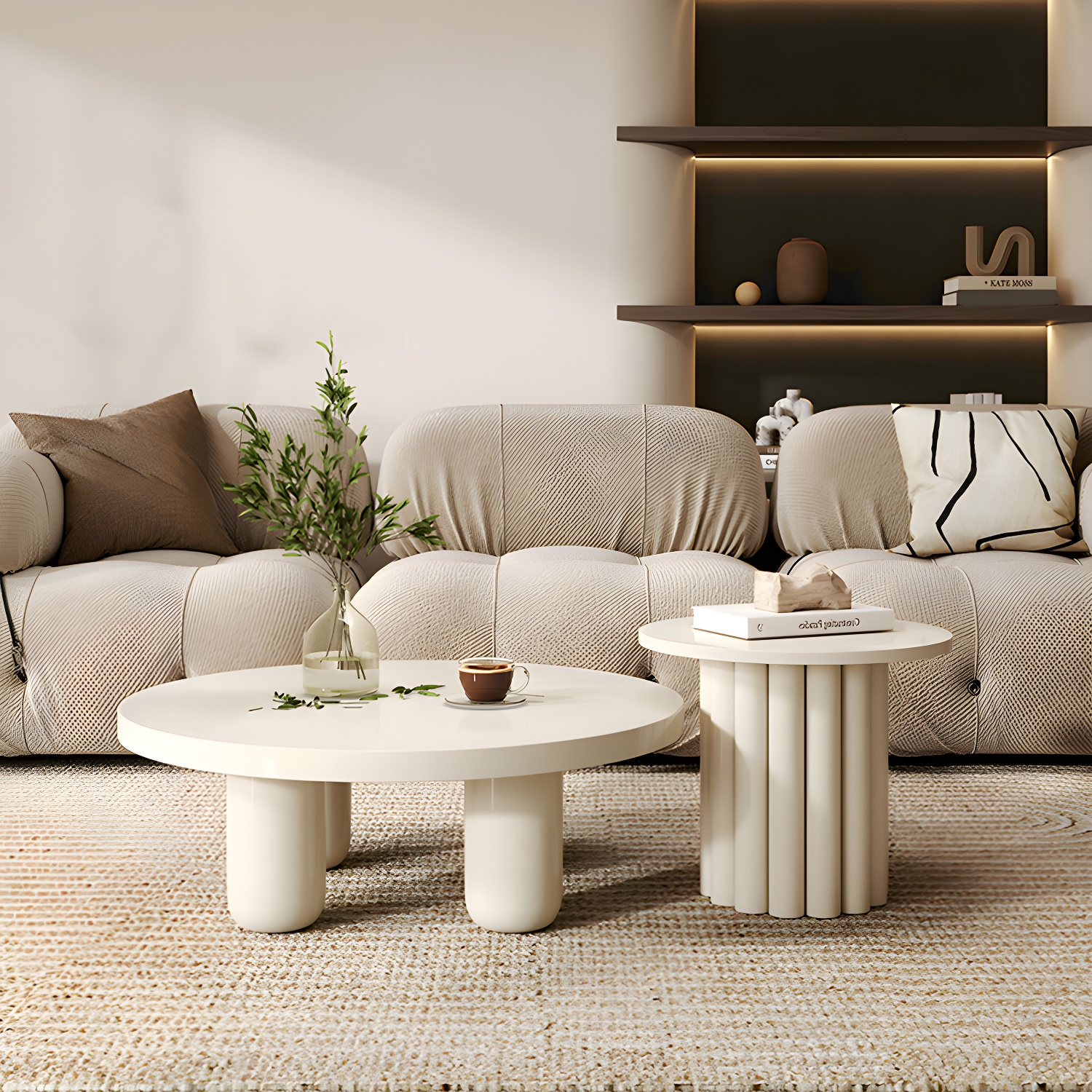 Coffee Cocktail Table 4 Legs Round Wooden Scandinavian Brown - image 6