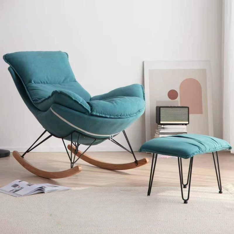 2-piece Stain Resistant Padded Rocking Accent Chair in Apricot Color with Footstool and Lumber Base in a Simple Style