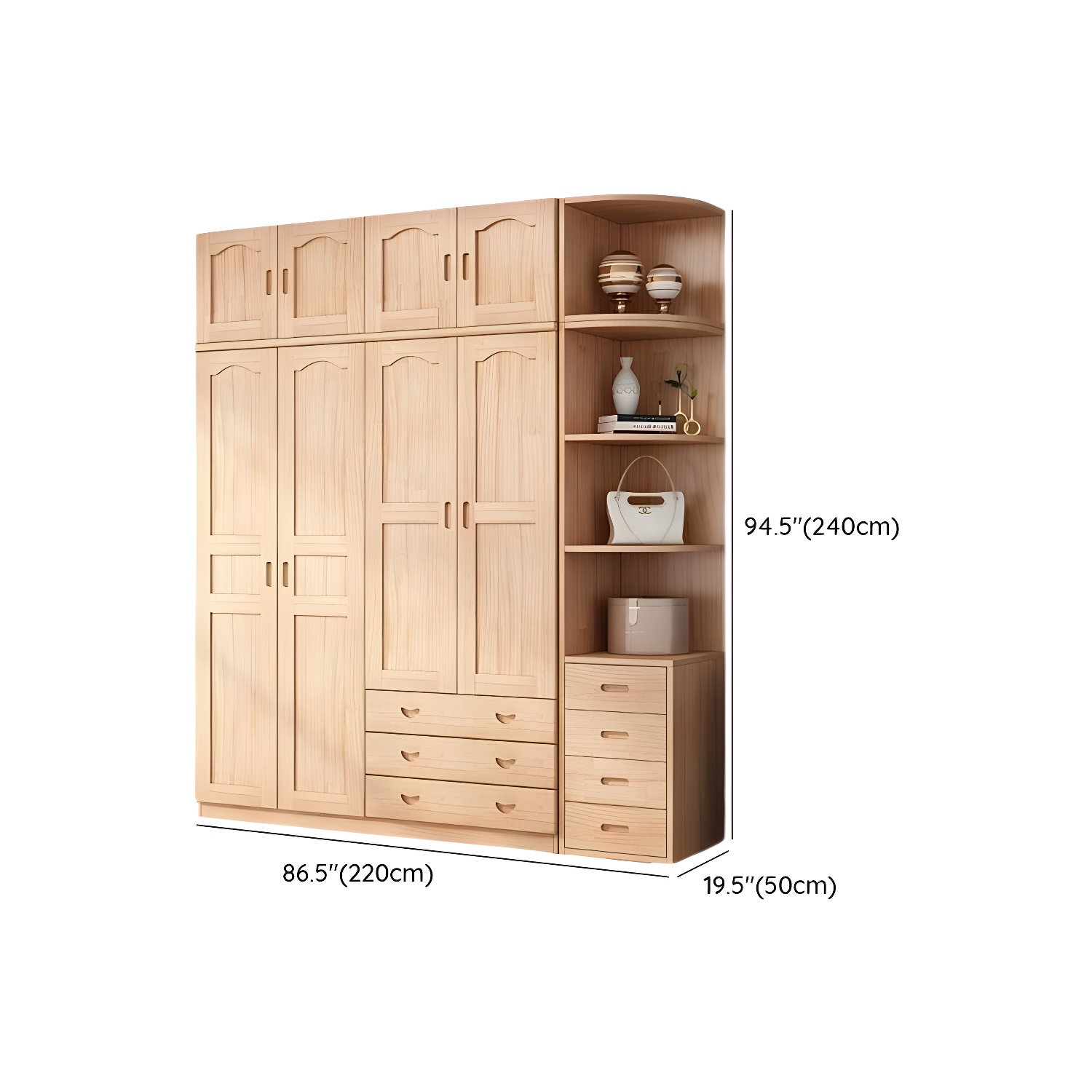 Scandinavian Natural Wood Wardrobe Armoire - 50cm Width - Drawers Included - image 35