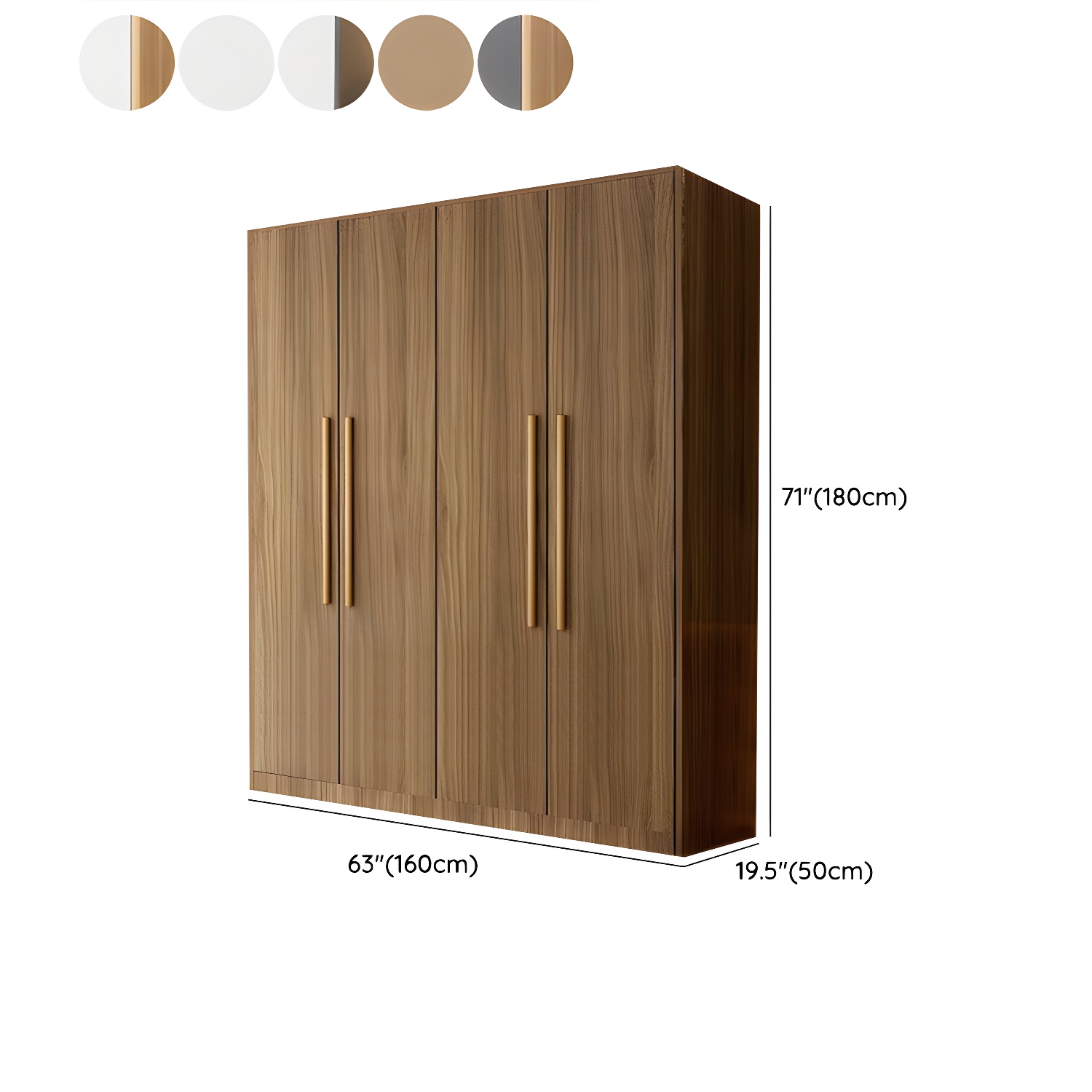 Scandinavian Wood Handle Storage Wardrobe with Metal Clothing Rod and Shelves - image 13