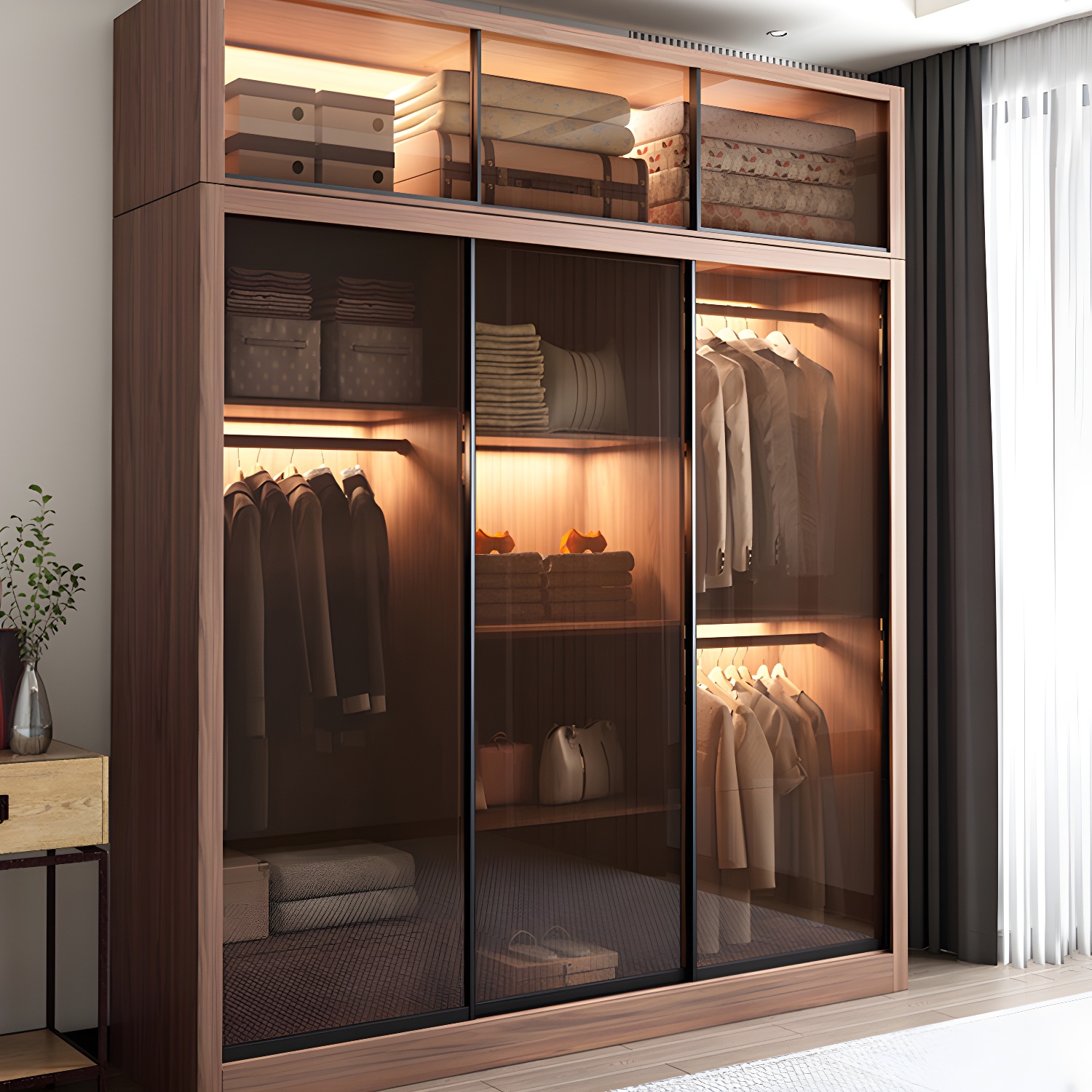 Brown Engineered Wood Wardrobe Armoire Modern Wardrobe Closet