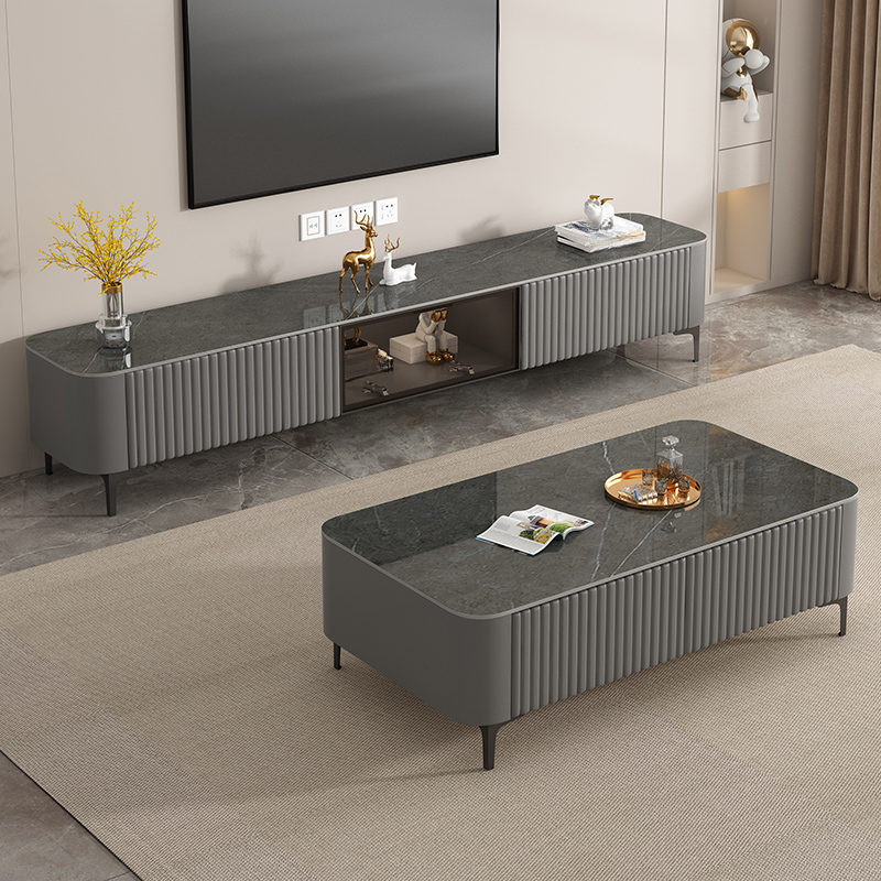 Simplistic Rectangular Vitreous TV Stand with Locker, Cable Management & 2 Drawers - image 7
