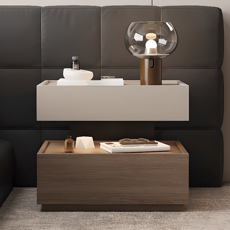 Organic Modern Nightstand With Drawer Organization Featuring 2 Shelves, Real Wood Countertop, and Illuminating Lighting - image 7