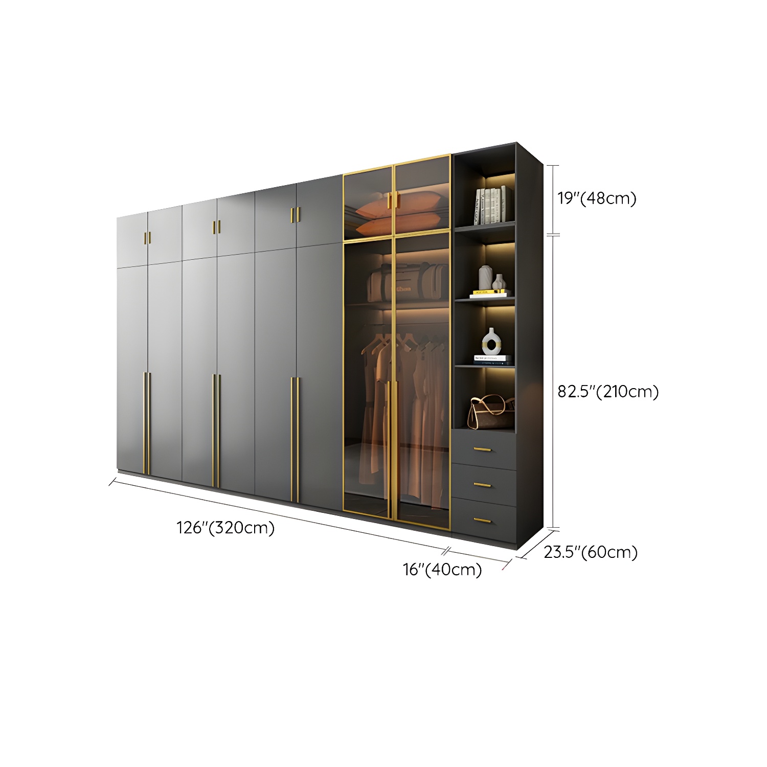 Modern Black Wood Wardrobe Armoire with Soft-Close Drawers & Clothing Rod - image 39