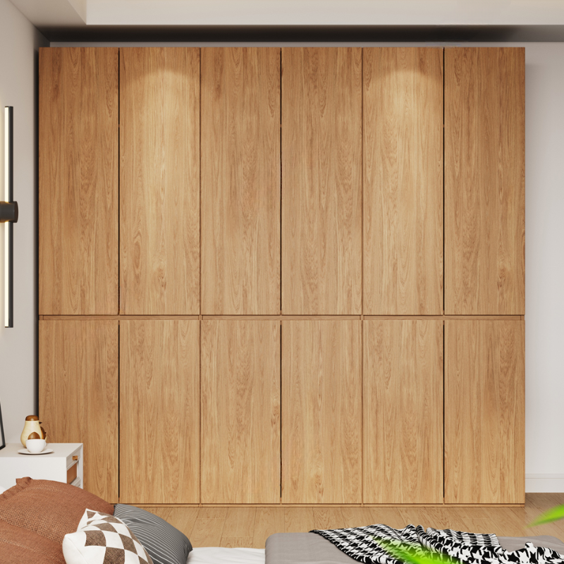 Wood Grain Minimalist Laminate Independent Wardrobe Closet with Soft Close Door, Interior Shelves, and Clothing Rod