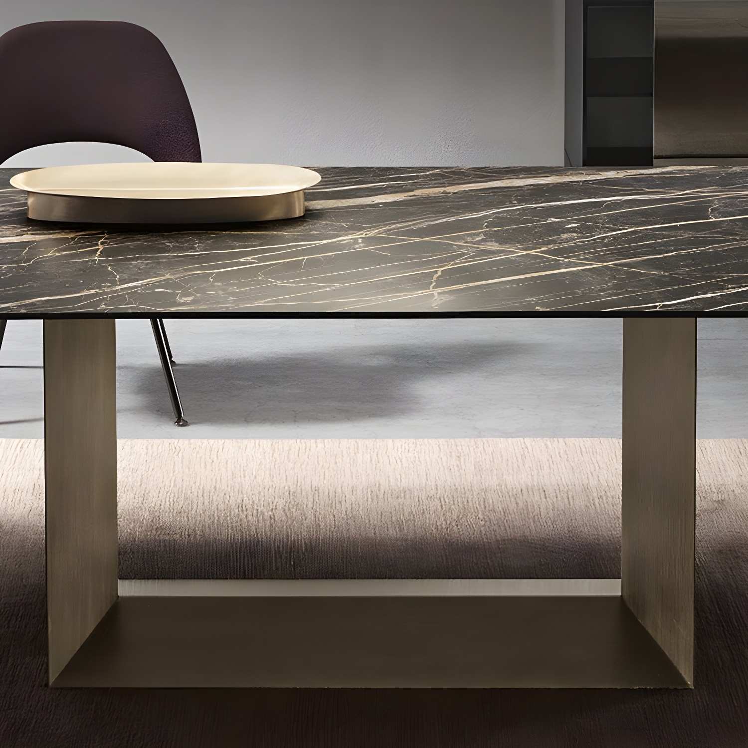 Rectangle Stone and Metal Dining table Modern Trestle Base Dining Table - image 6