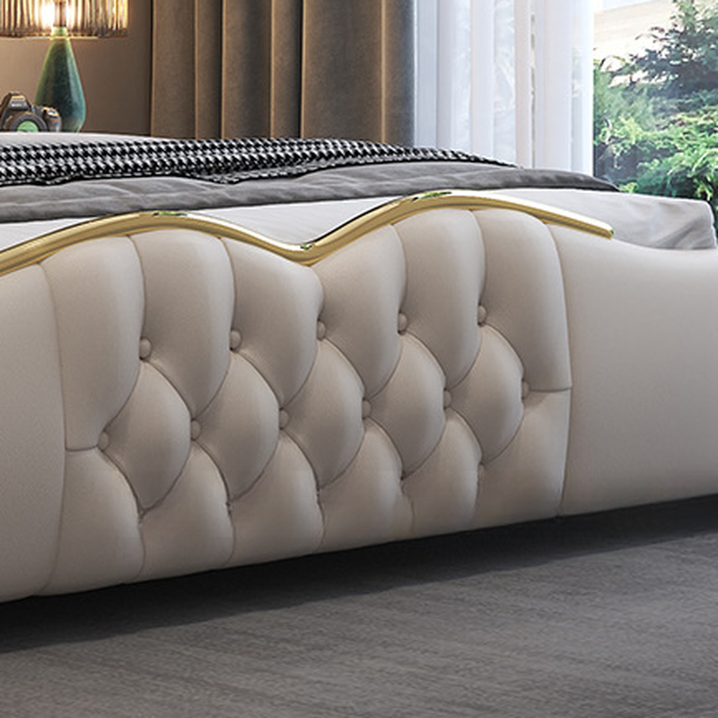 Beige Luxurious Solid Color Storage Bed/Platform Bed with Pine Wood Frame and Button-tufted Design for Living Room