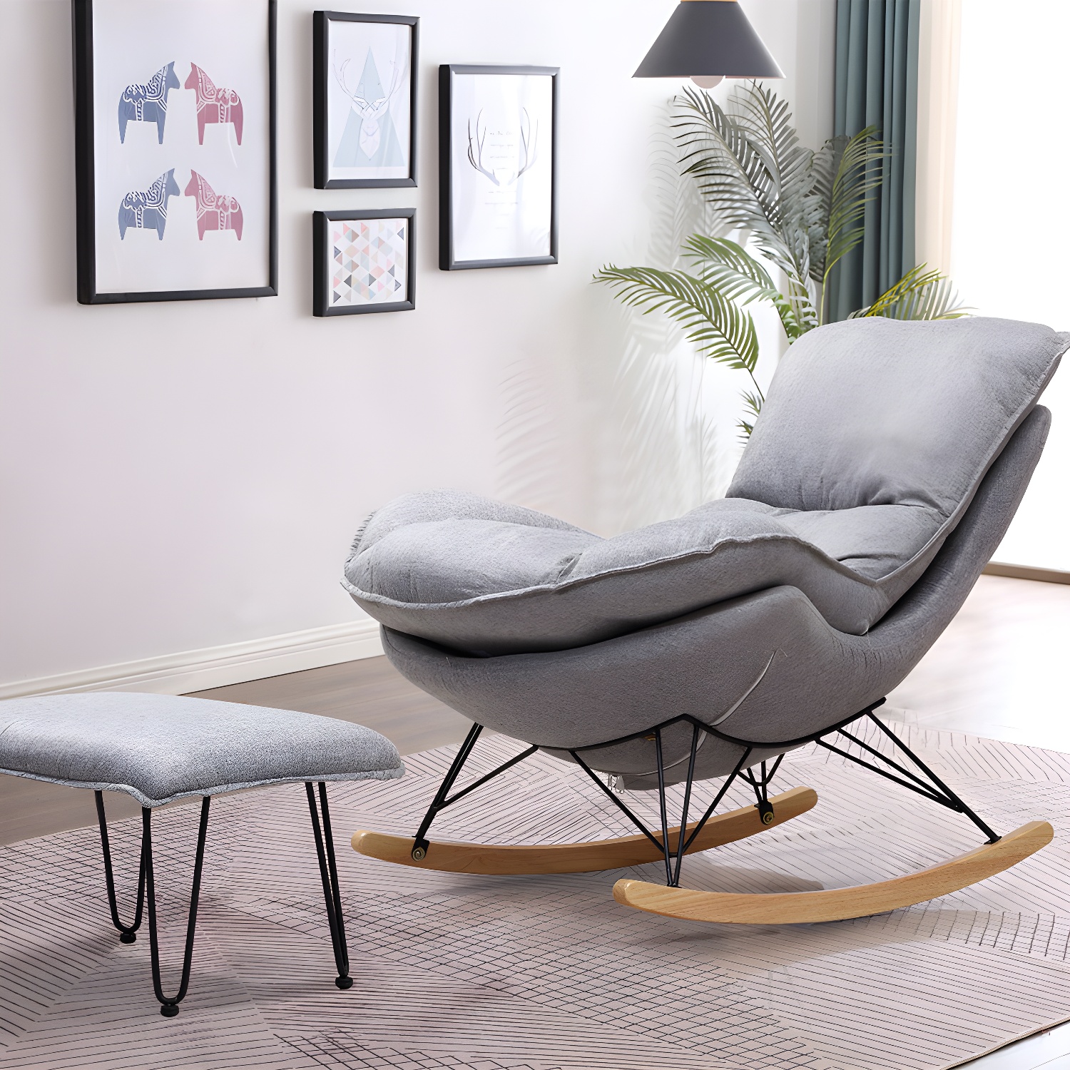 Modern Style Rocker Chair Metal Frame Spindle Cushions Rocker Chair with Ottoman - image 20
