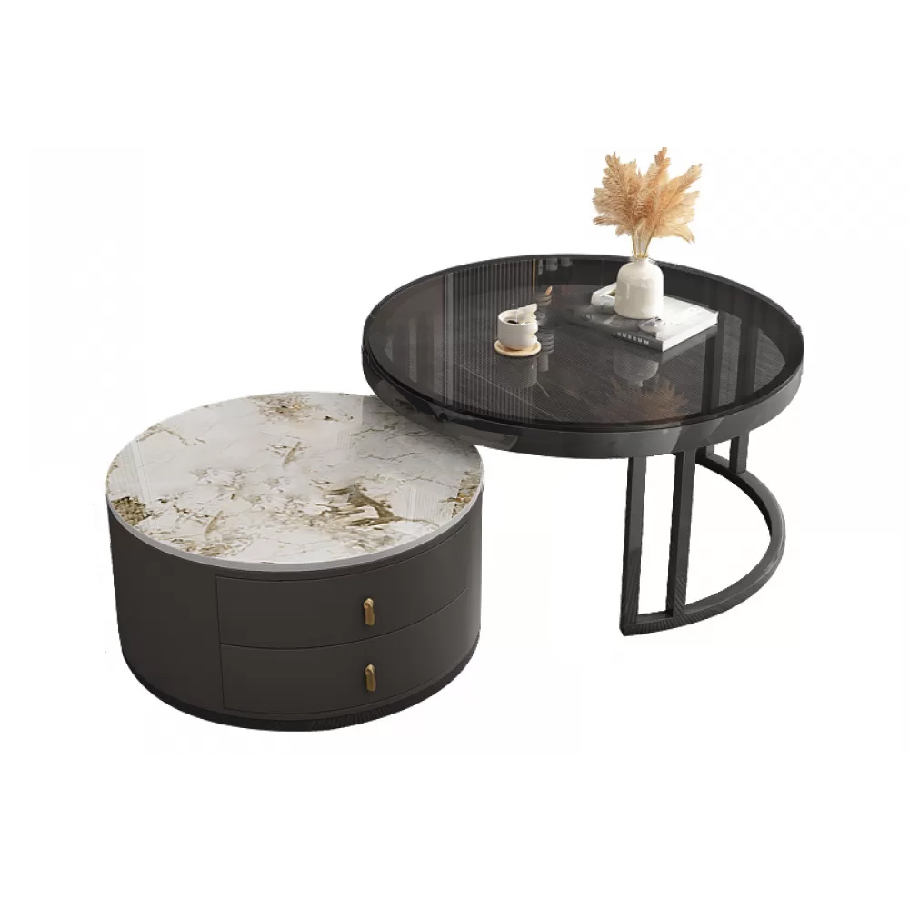 Round Nesting Coffee Table Set Frame Modern Storage Coffee Table - image 6