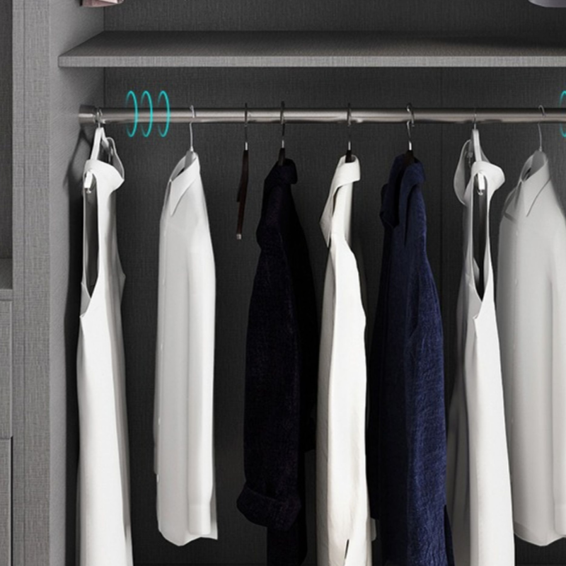 Dove Grey Modish Manufactured Wood Armoire Cabinet with Soft Close Drawer, Soft Close Door, Interior Shelves, and Clothing Rod - image 4