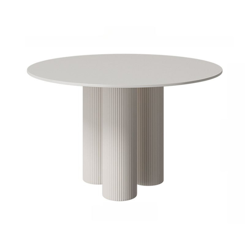 Ribbed Leg Circular-shaped Sintered Stone Dining Table with a Fixed Table Top for 2/for 4 in a Modern Simple Style