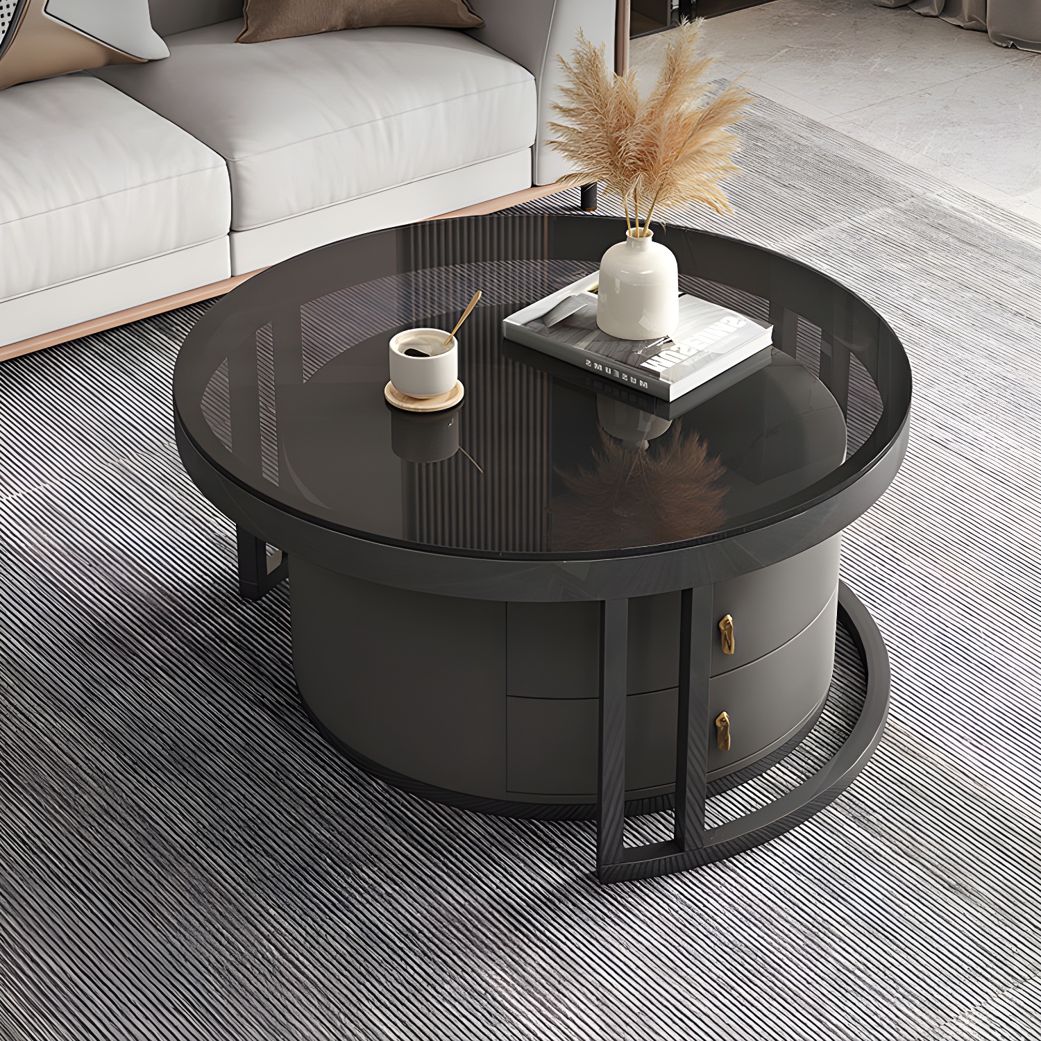 Round Nesting Coffee Table Set Frame Modern Storage Coffee Table - image 16