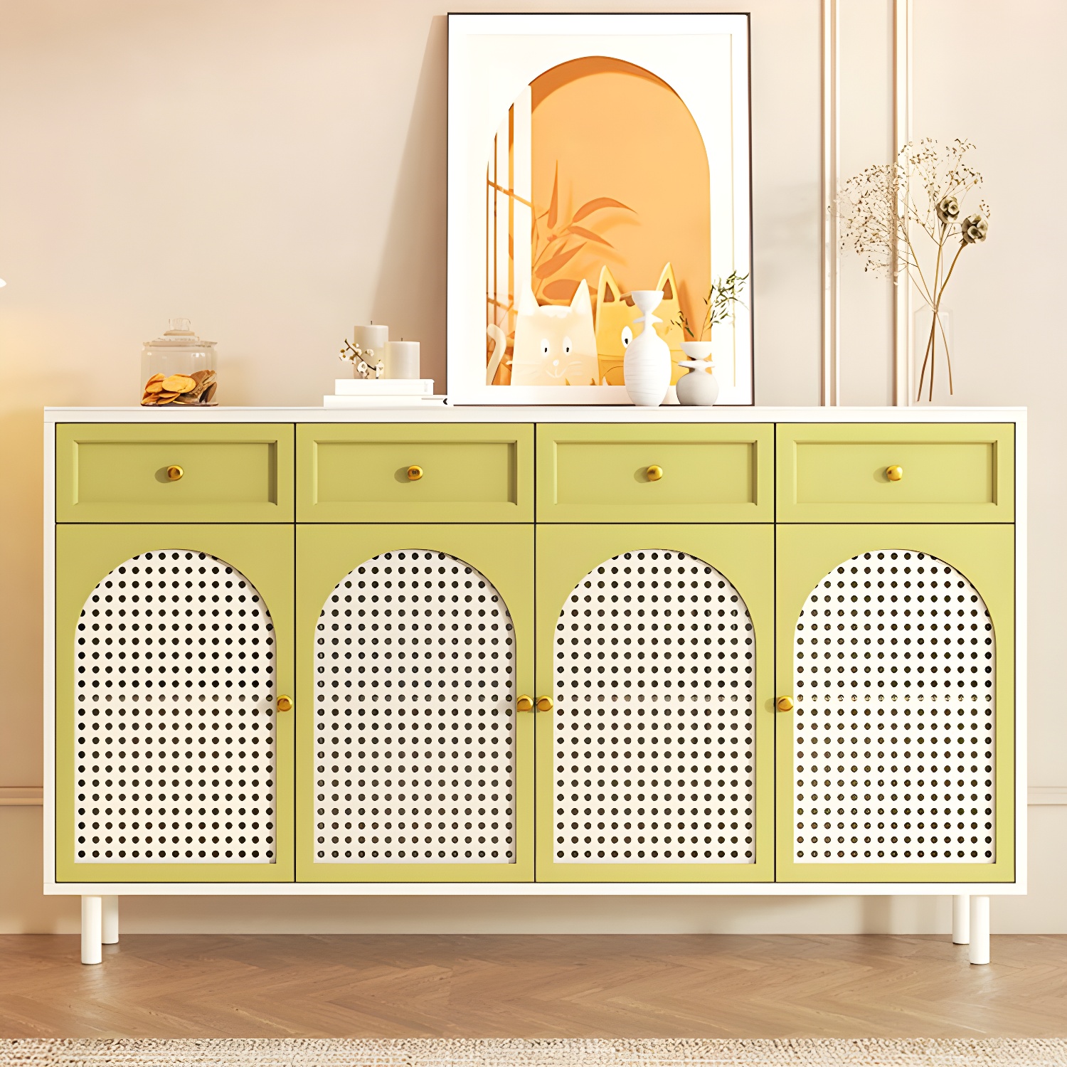 Scandinavian Wood Buffet with Countertop, Drawers, and Cabinets - image 6