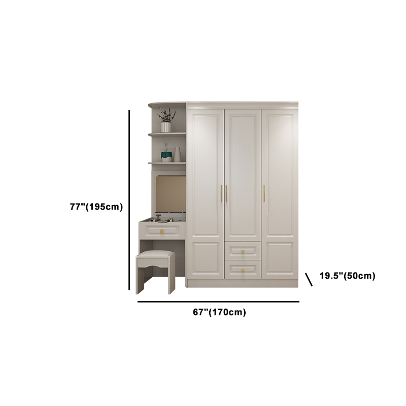 Art Deco Chalk Manufactured Wood Free Standing Interior Shelves Wardrobe with Soft Close Drawer and Hanging Rod - image 33