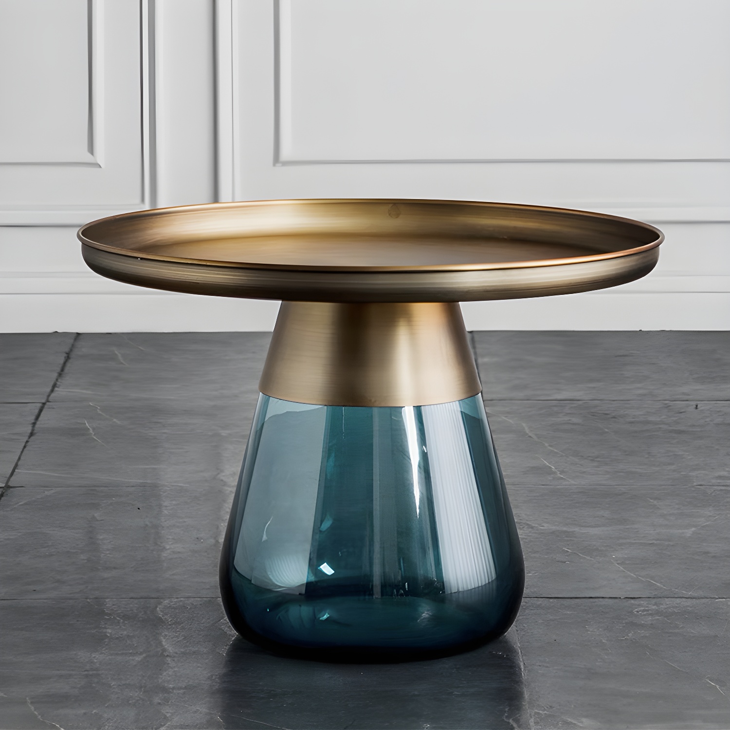 Mid-Century Modern Pedestal Glass Round Storage Single Coffee Table