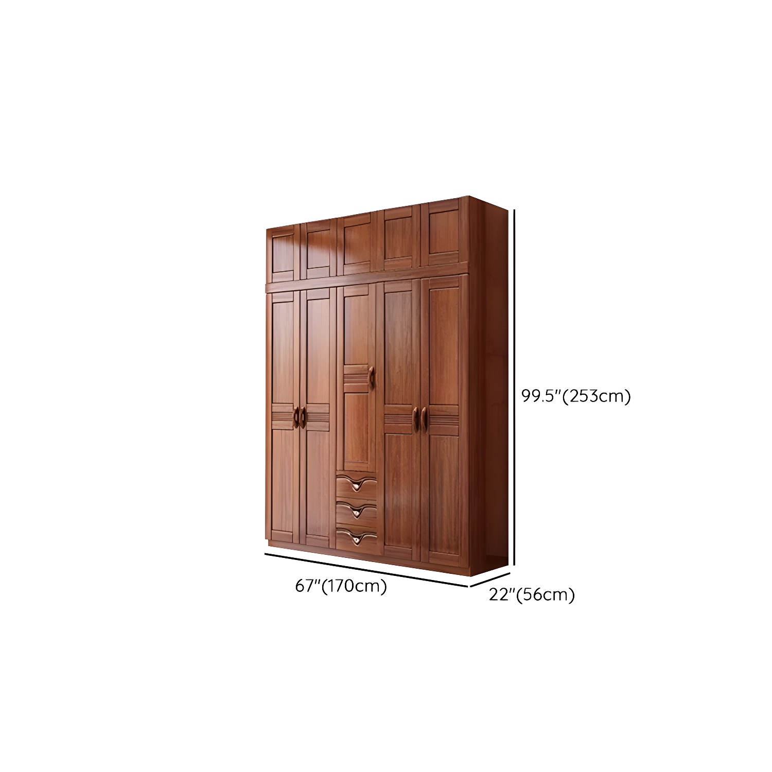 Wood Brown Rustic Wardrobe Armoire with Drawers & Shelves, Walnut Finish - image 30