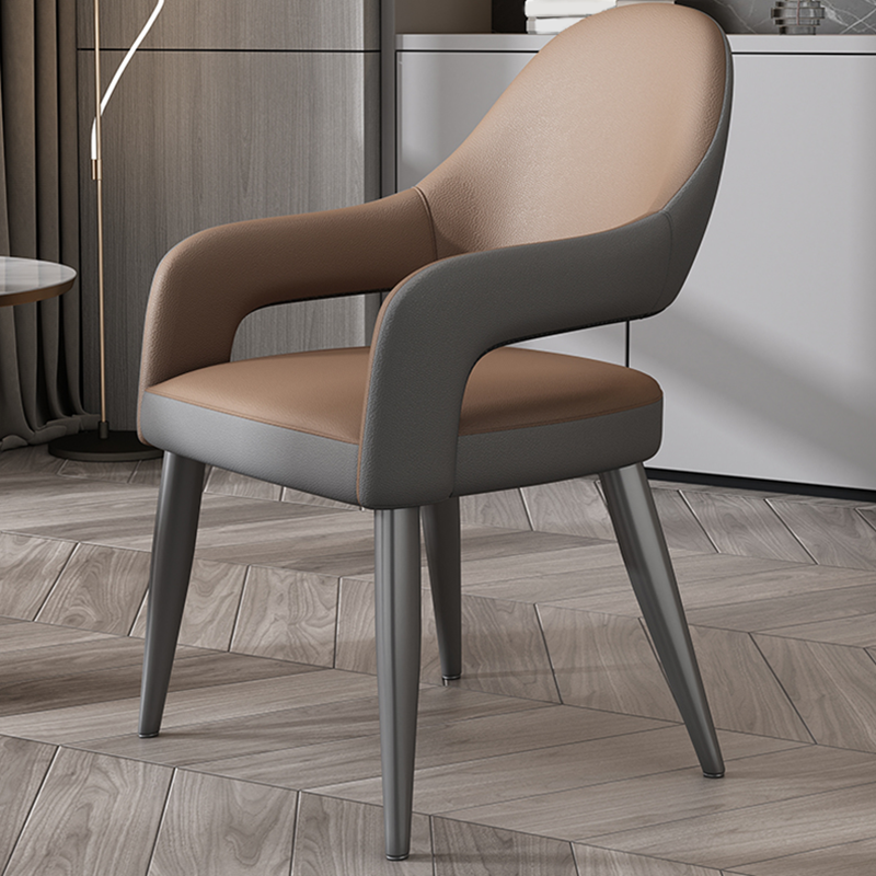 Faux Leather Arm Chair with Standard Back and Metal Legs in Gray for Kitchen & Dining - image 4