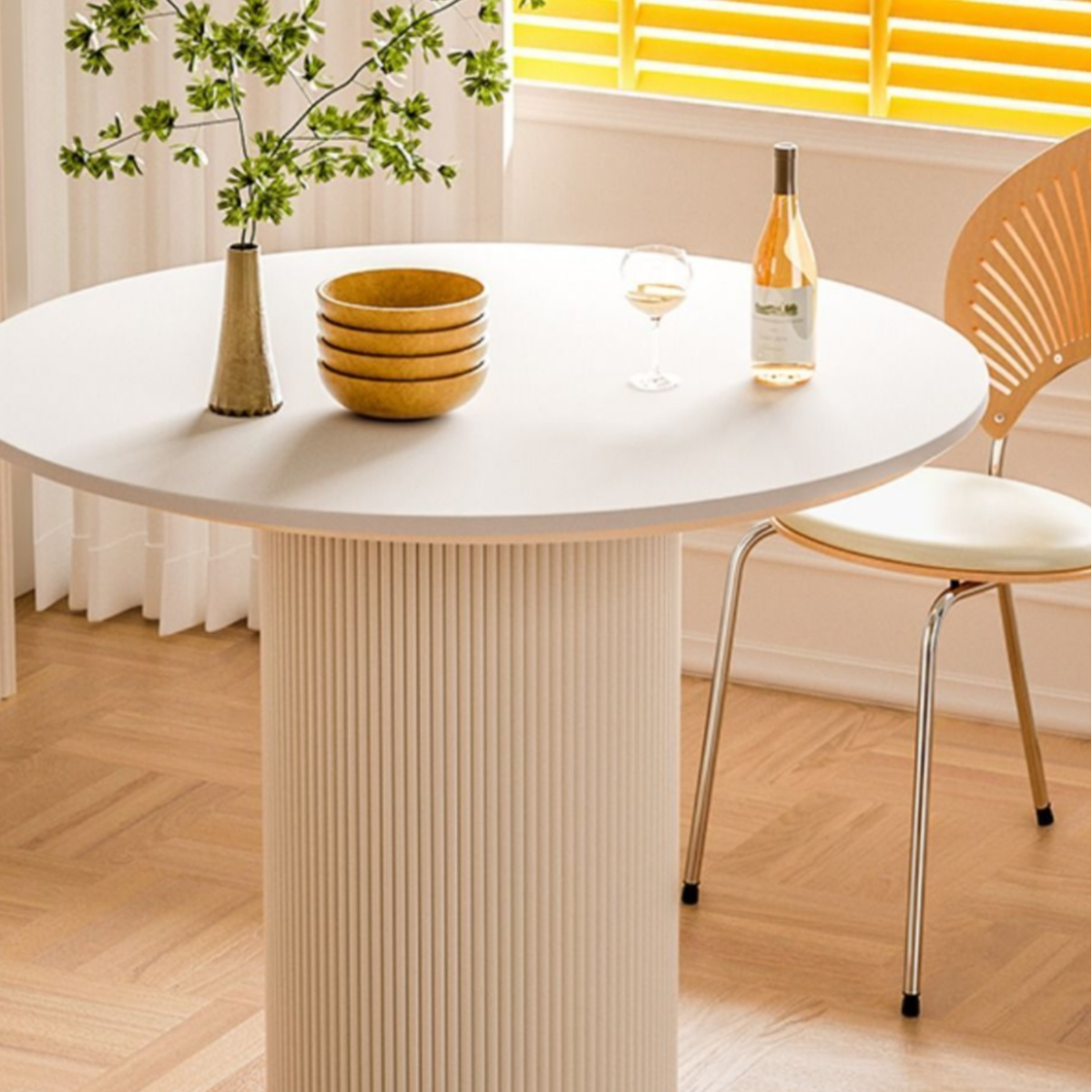 Minimalist Sintered Stone Rounded Fixed Dining Table with Single Ribbed Leg for 2 People/for 4 - image 4