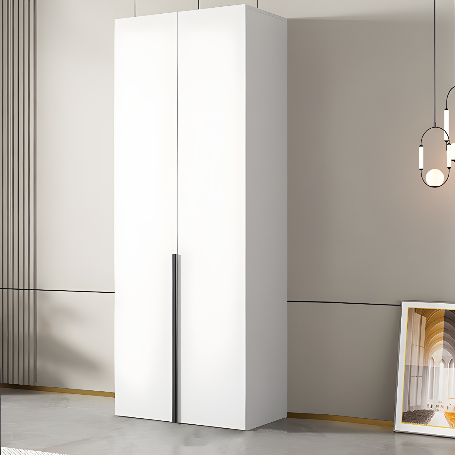 White Wood Wardrobe Armoire with Hinged Doors and Shelves Included