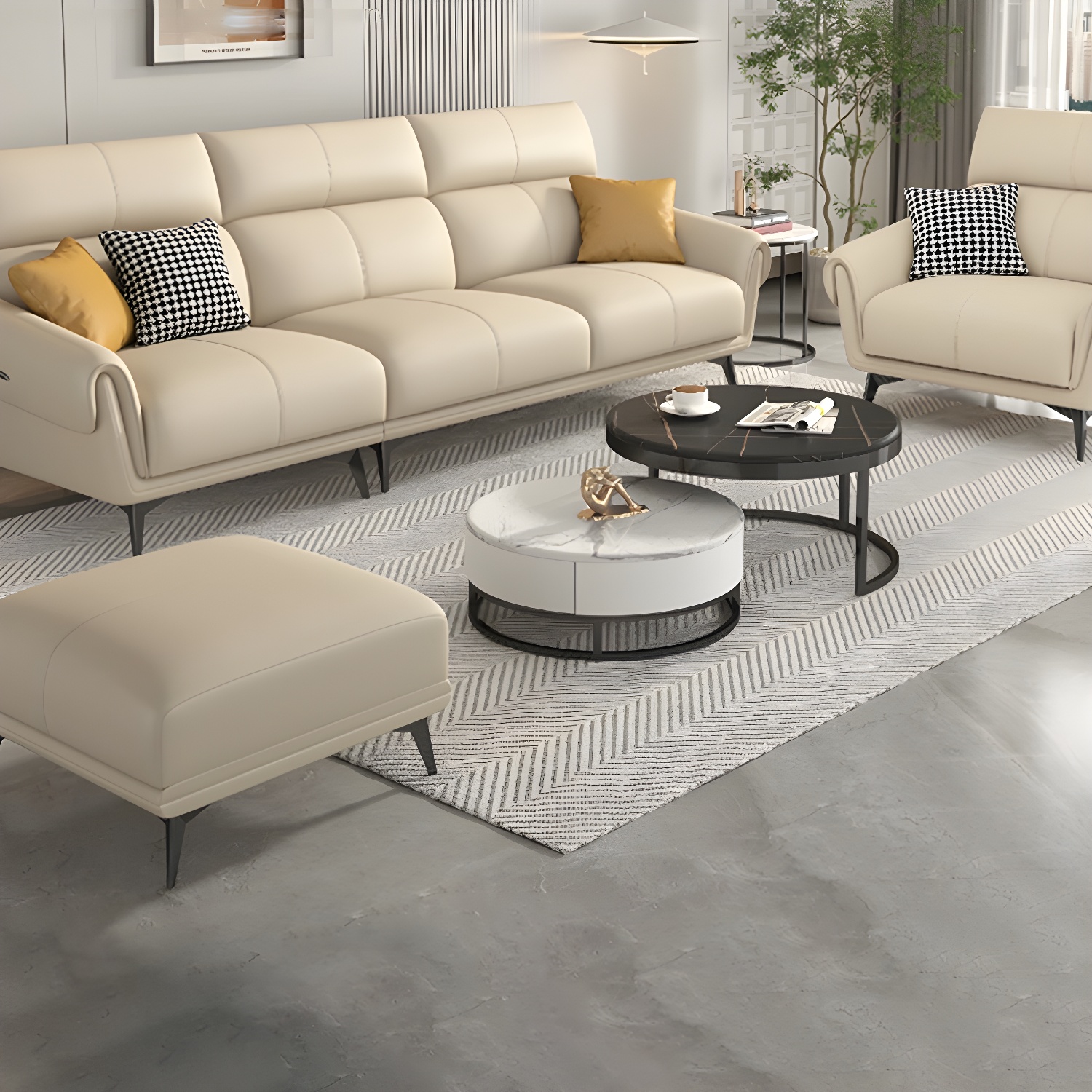 Faux Leather Flared Arm Sofa in Beige of 37.4" H with Cushions - image 11