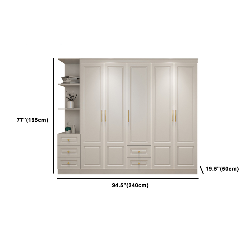 Art Deco Chalk Manufactured Wood Free Standing Interior Shelves Wardrobe with Soft Close Drawer and Hanging Rod - image 25