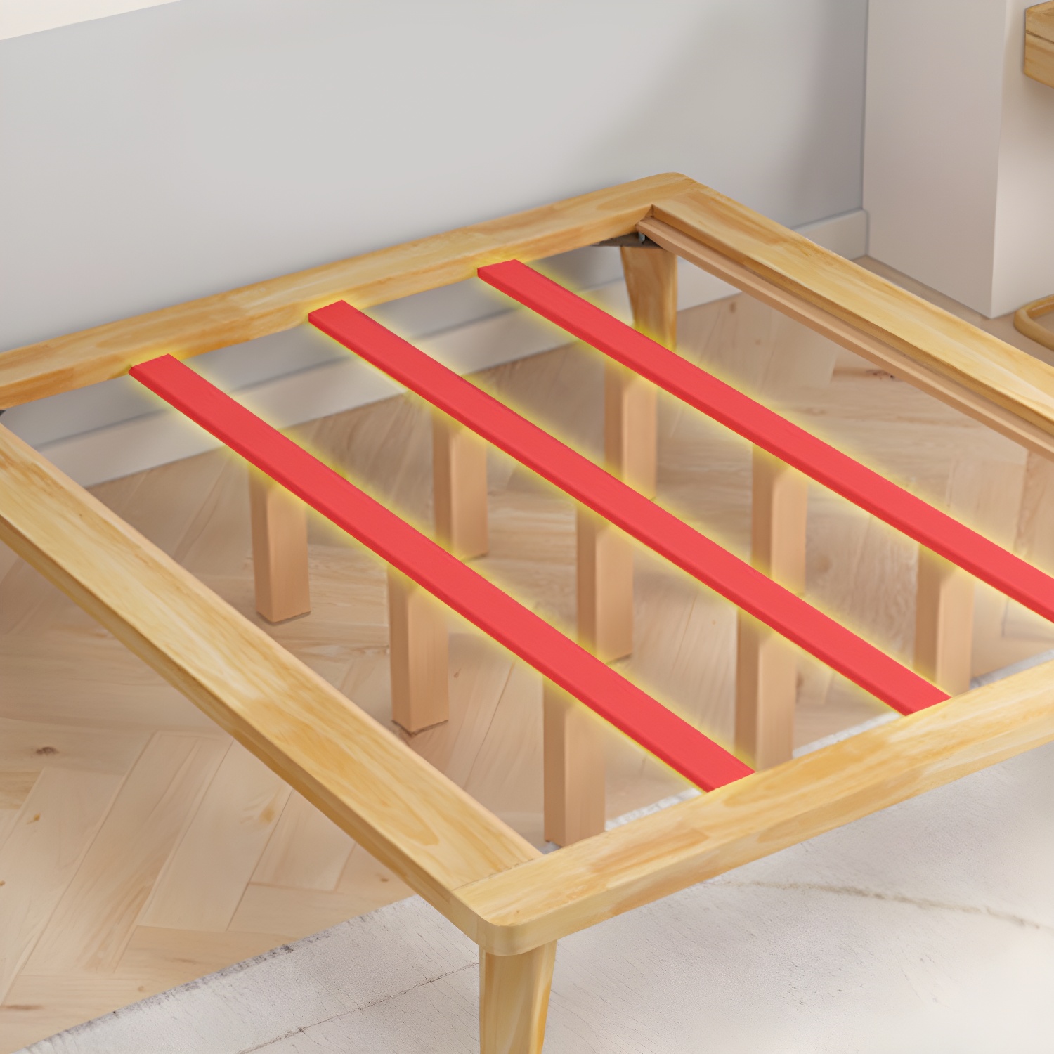 Scandinavian Solid Wood Platform Bed 13.39" High Natural Bed Frame Set - image 7